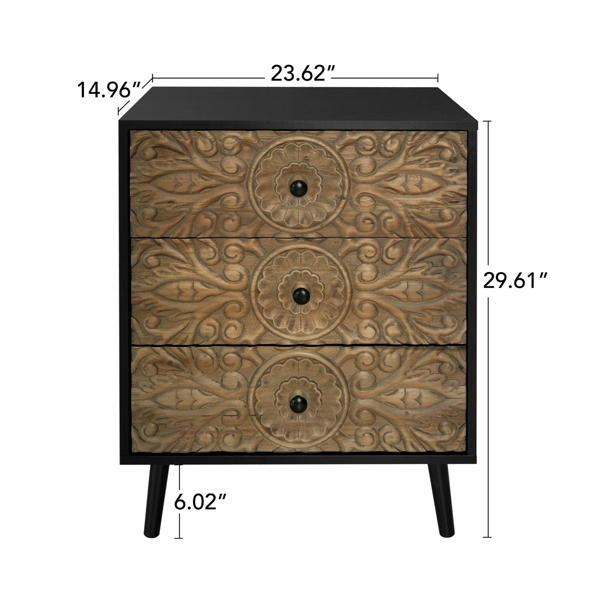 Cabinet with 3 Drawers and Hand - Carved Design - Cabinets