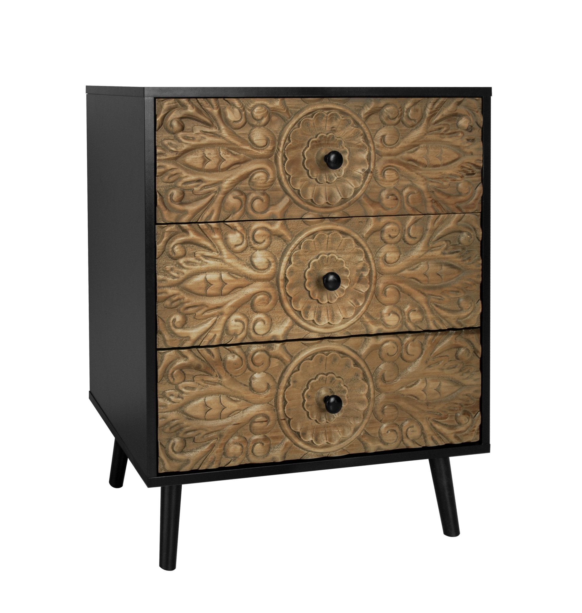 Cabinet with 3 Drawers and Hand - Carved Design - Cabinets