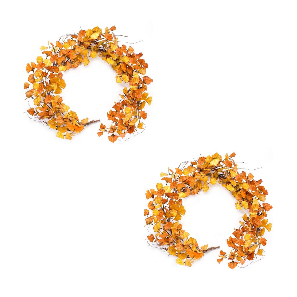 Fall-Gingko-Leaf-Twig-Garland-(set-of-2)-Orange-Faux-Florals