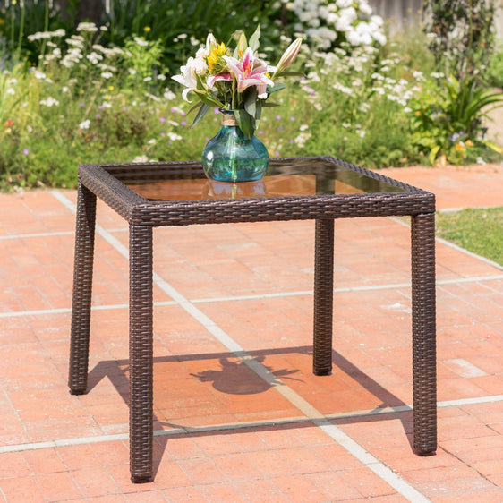 Calm Outdoor Table with Rattan Cover and Darkened Glass Top Table - Outdoor
