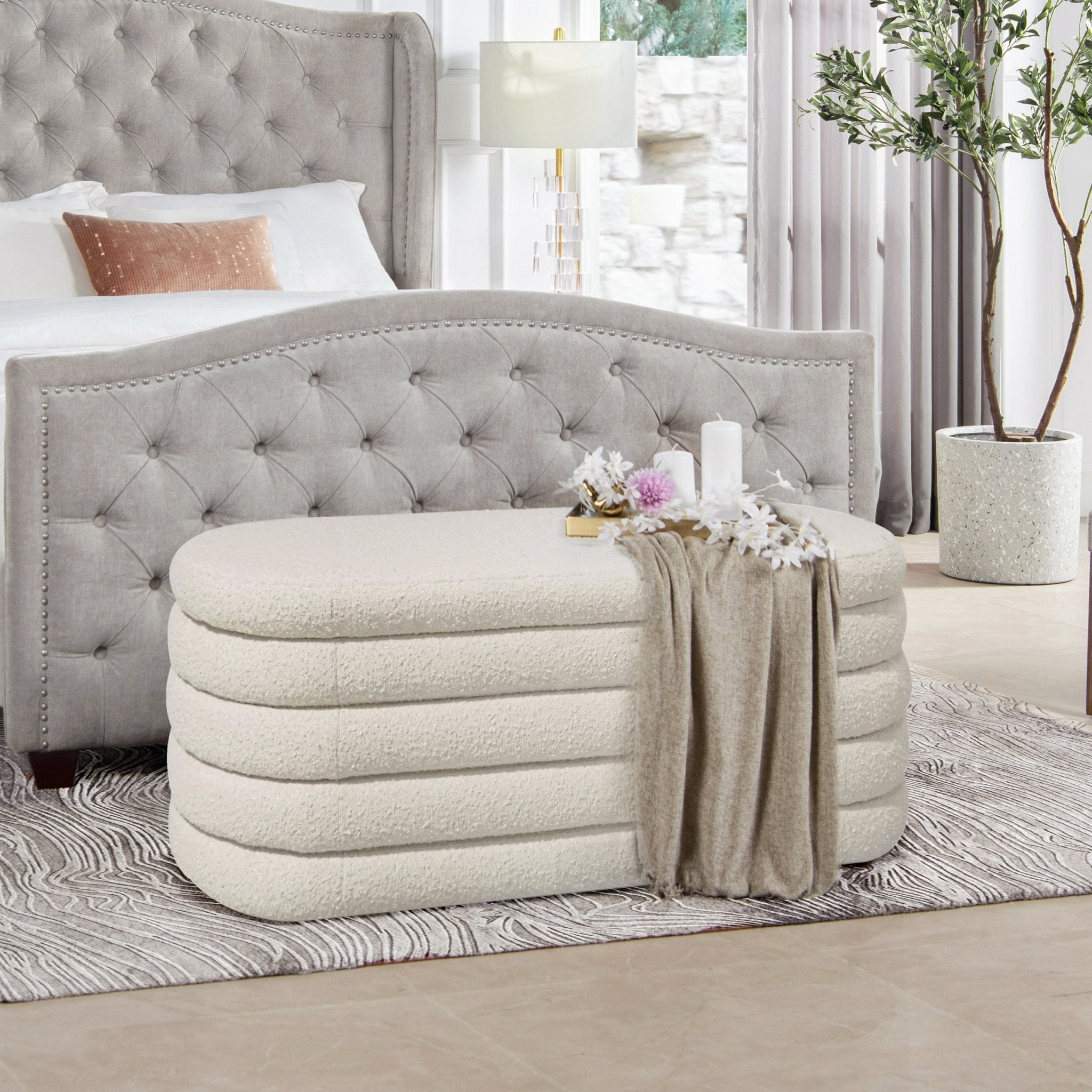 Capstone Oval Lid - Up Upholstered Storage Bench with Horizontal Tufting - Storage Benches & Ottomans