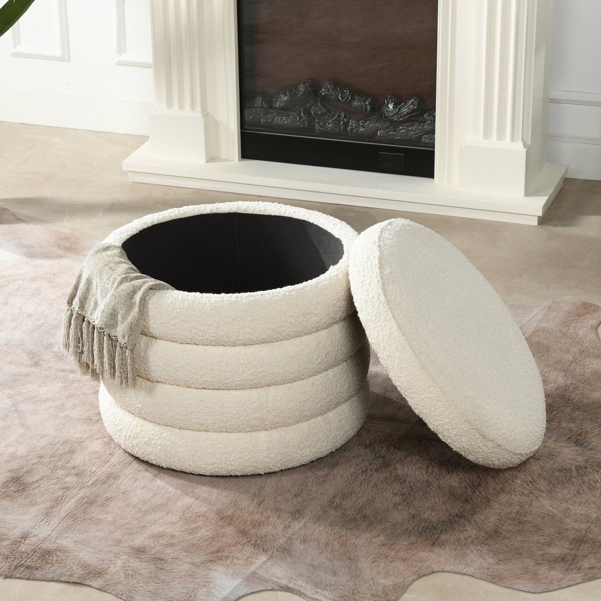 Capstone Oversized Round Ottoman with Hidden Storage Compartment - Storage Benches & Ottomans