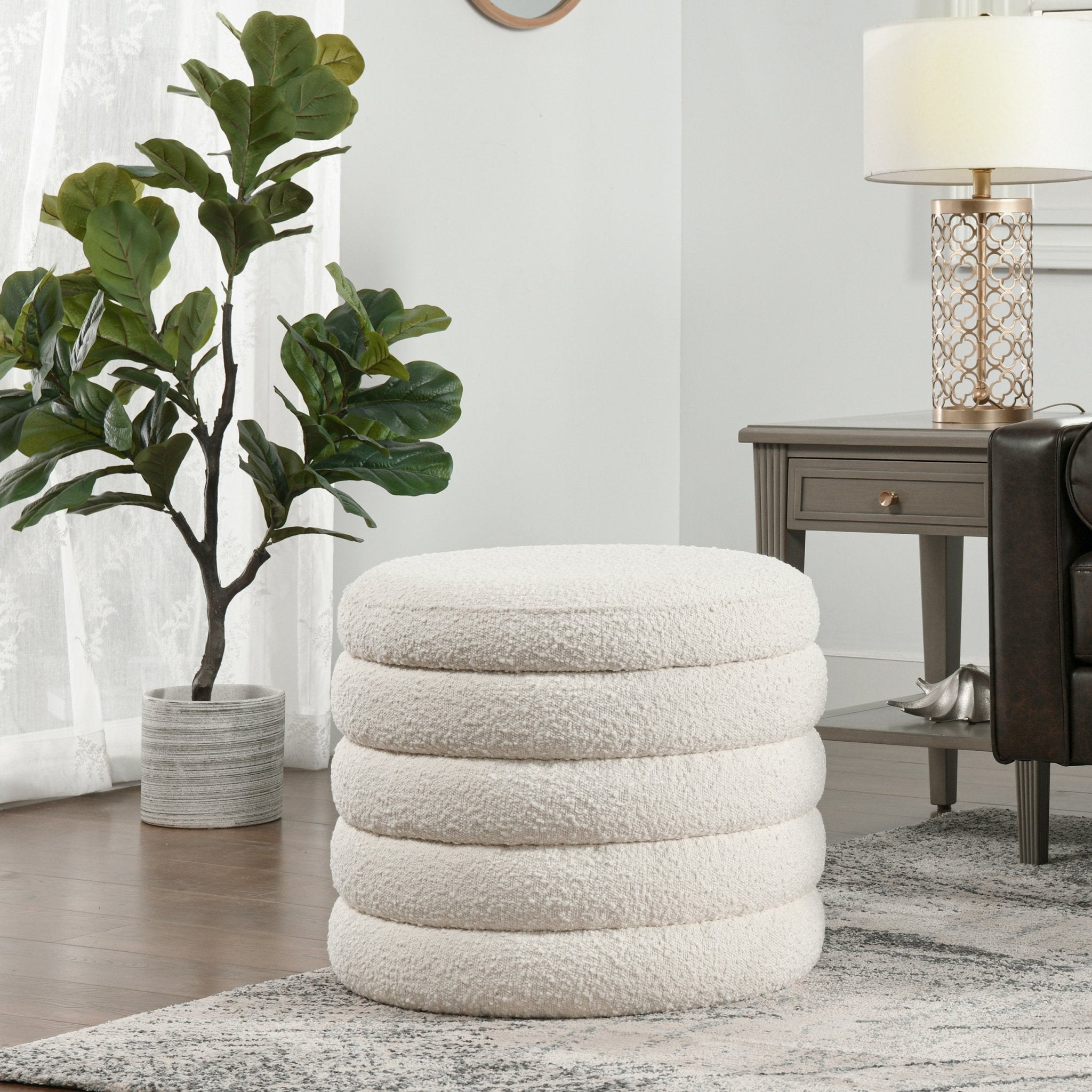 Capstone Oversized Round Ottoman with Hidden Storage Compartment - Storage Benches & Ottomans