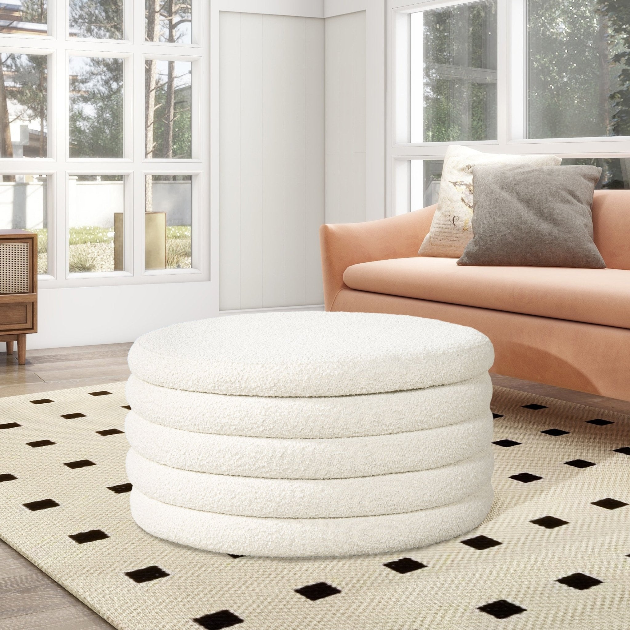 Capstone Round Upholstered Storage Cocktail Ottoman - Ottomans