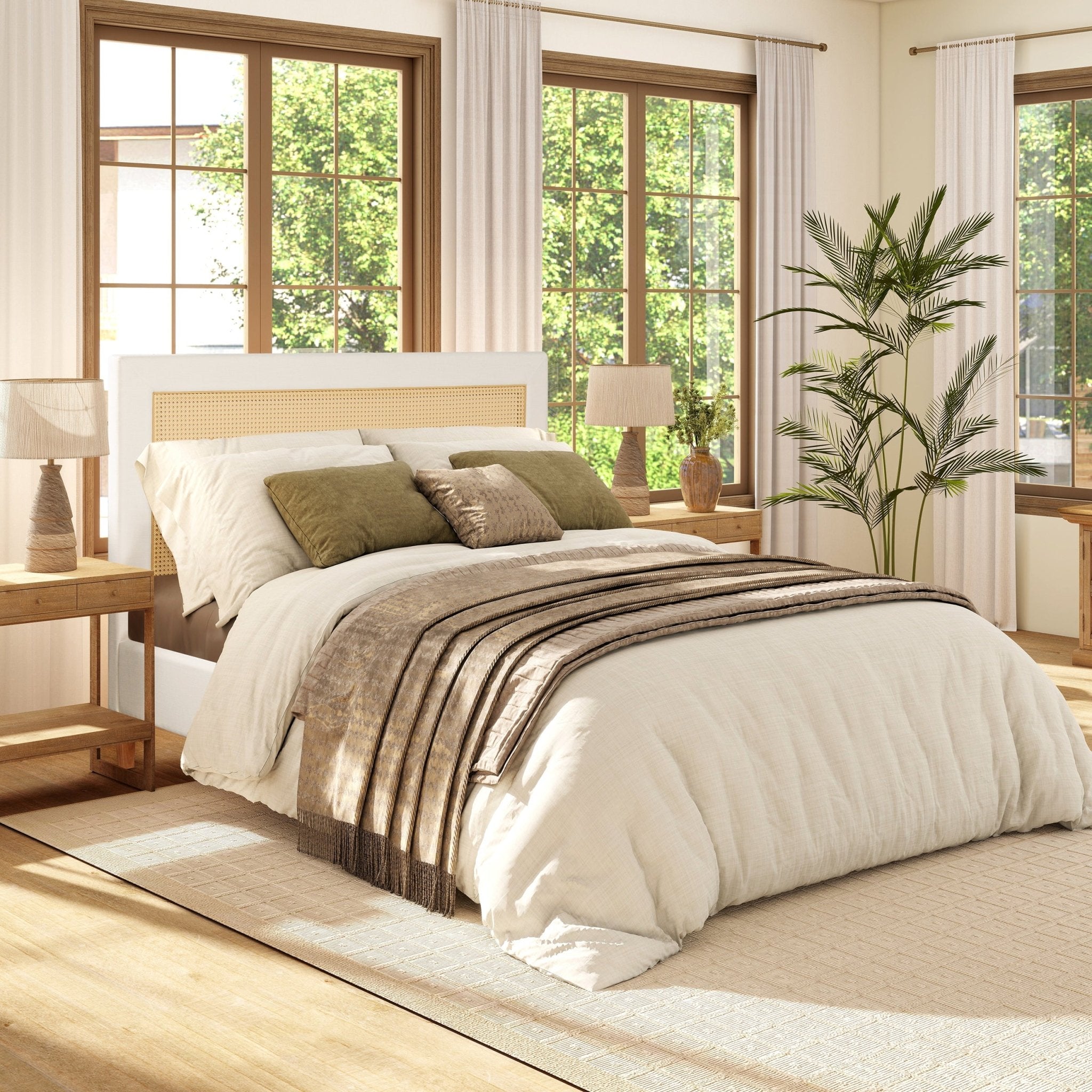 Captivat Platform Bed with Cane - Back and Solid Wood Legs - Beds & Headboards