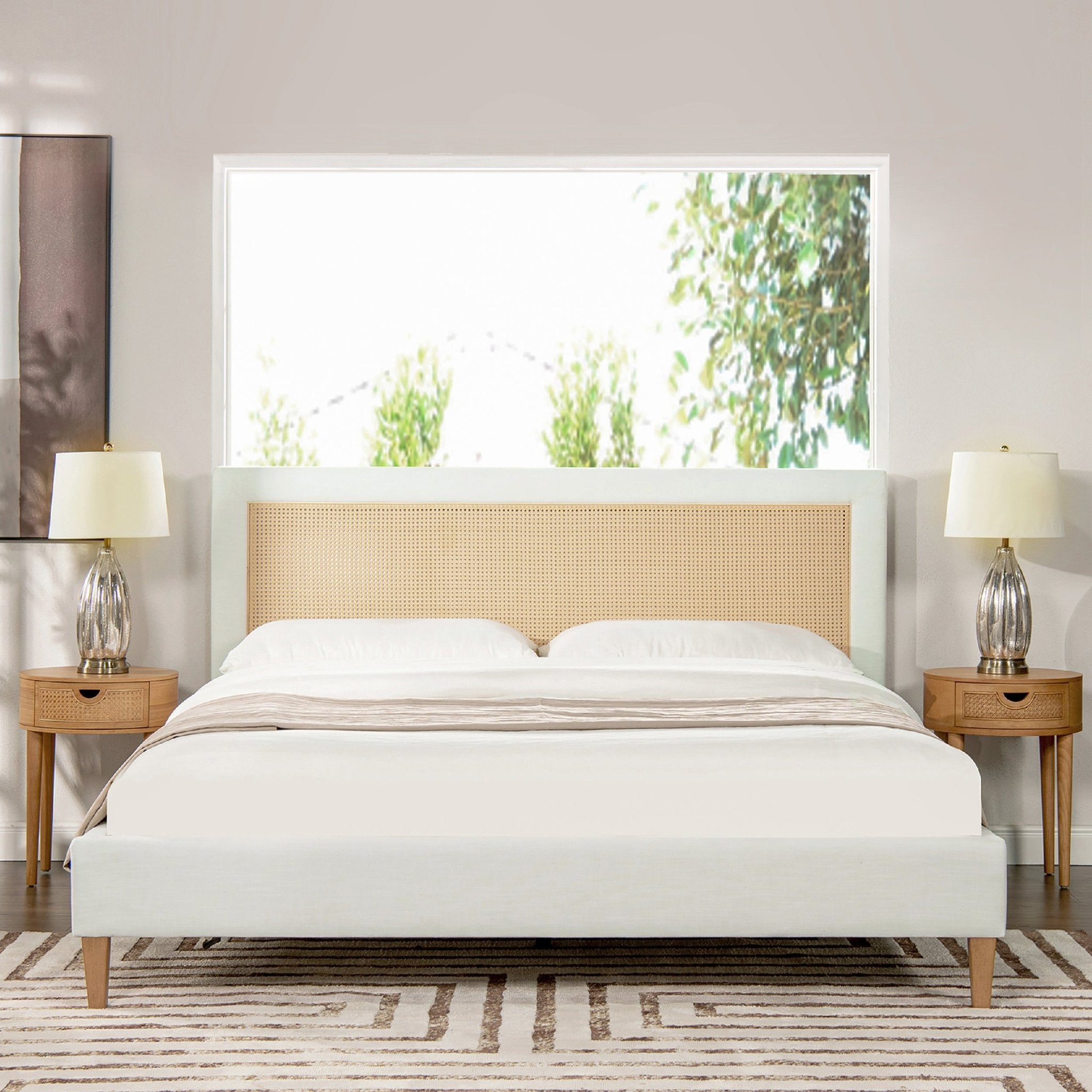 Captivat Platform Bed with Cane - Back and Solid Wood Legs - Beds & Headboards