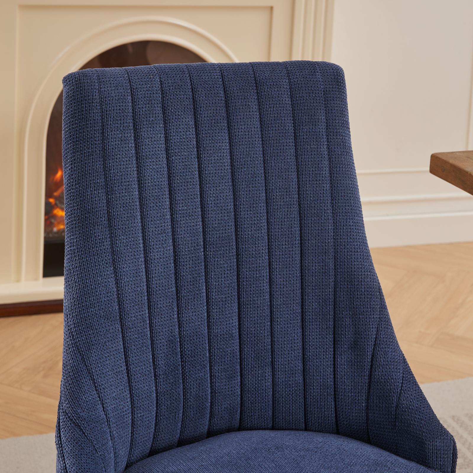 Rayon Cloth Flocking Linen Dining Chairs Channel Kitchen Dinner Chair Comfy Fabric Upholstered Accent Chair for Dining Room with Curved Solid Wood Legs,Set of 2 (Blue), SW1847BL