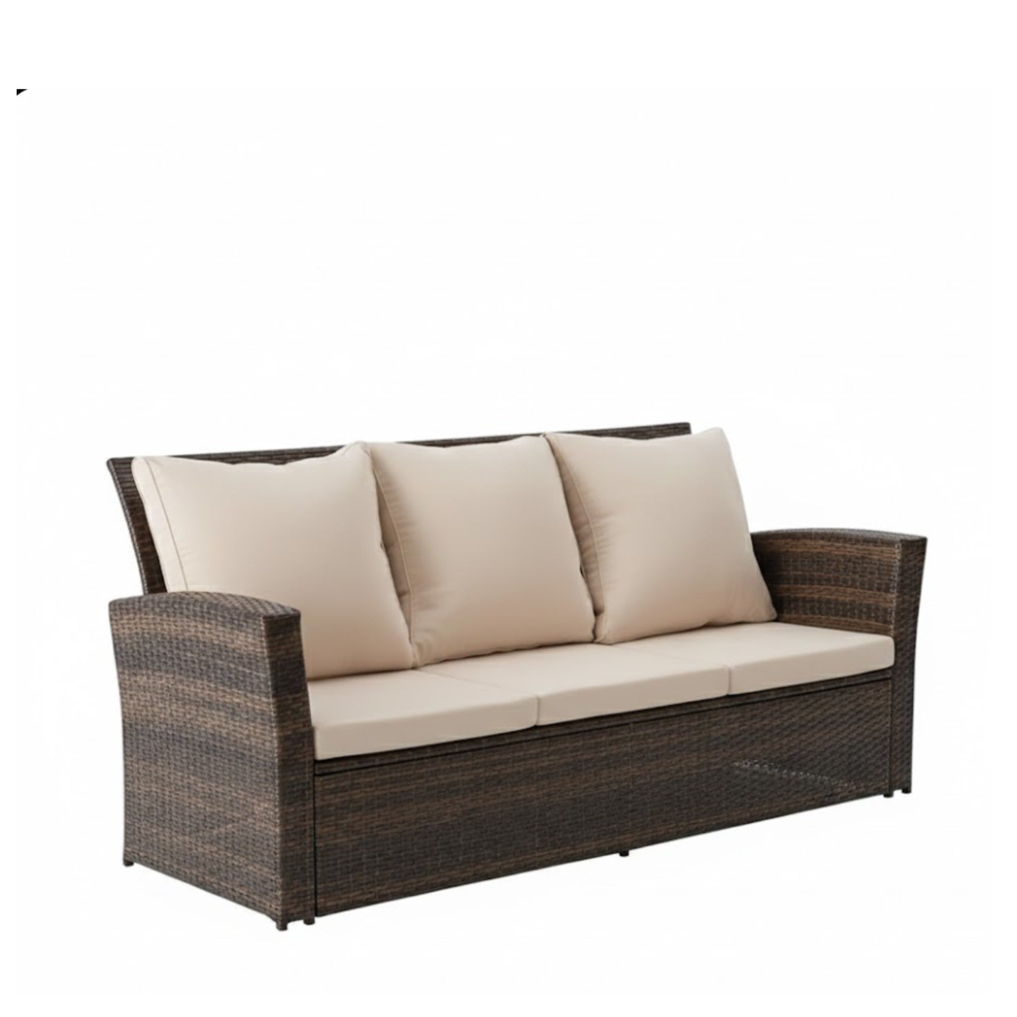 All-Weather Wicker 3-Seat Patio Sofa with Thick Gray Cushions & Black Iron Frame, 67.7'