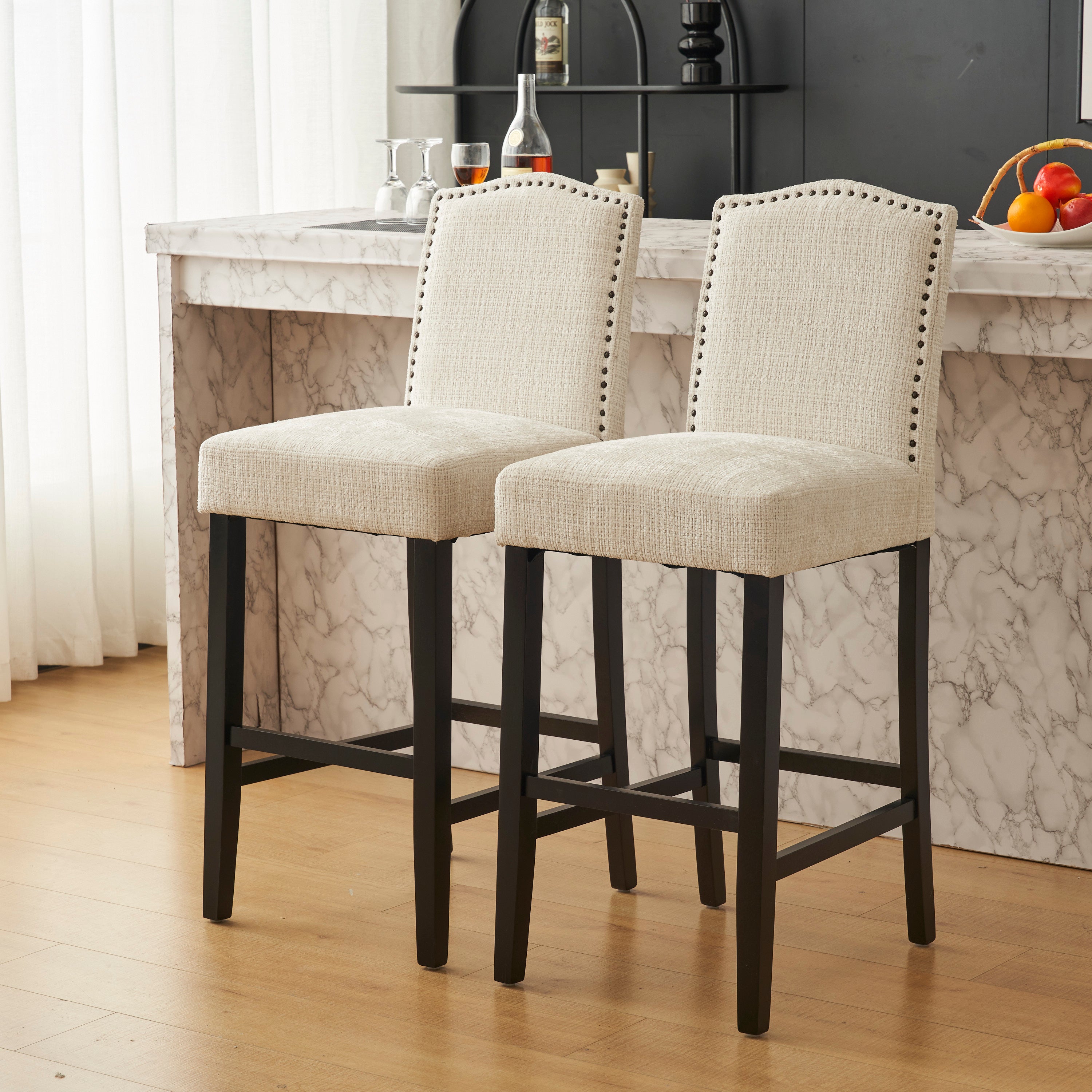 Upholstered Counter Stools with Rubberwood Legs