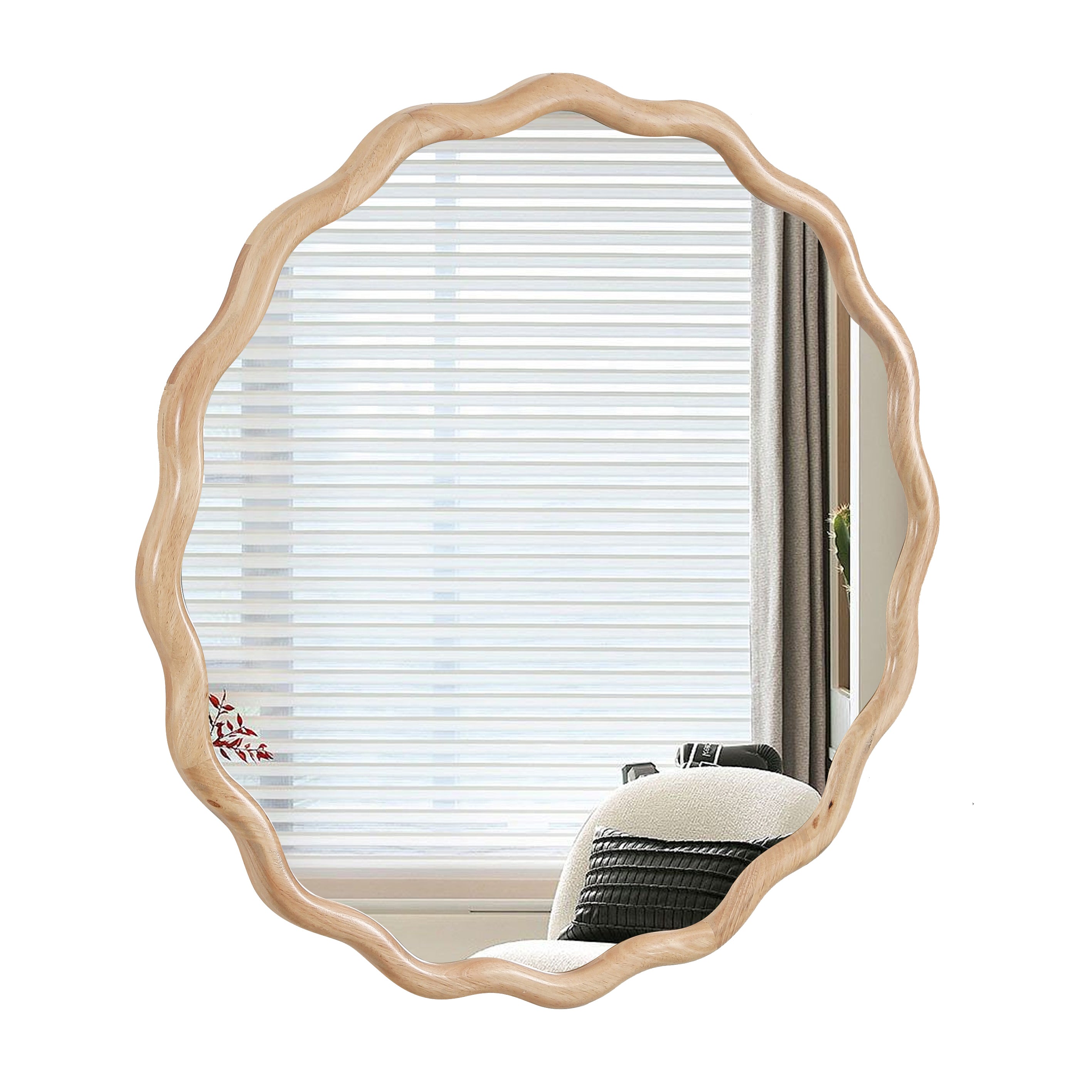Honoredd 36" x 36" Round Wall Mirror with Exquisite Wave Wood Frame
