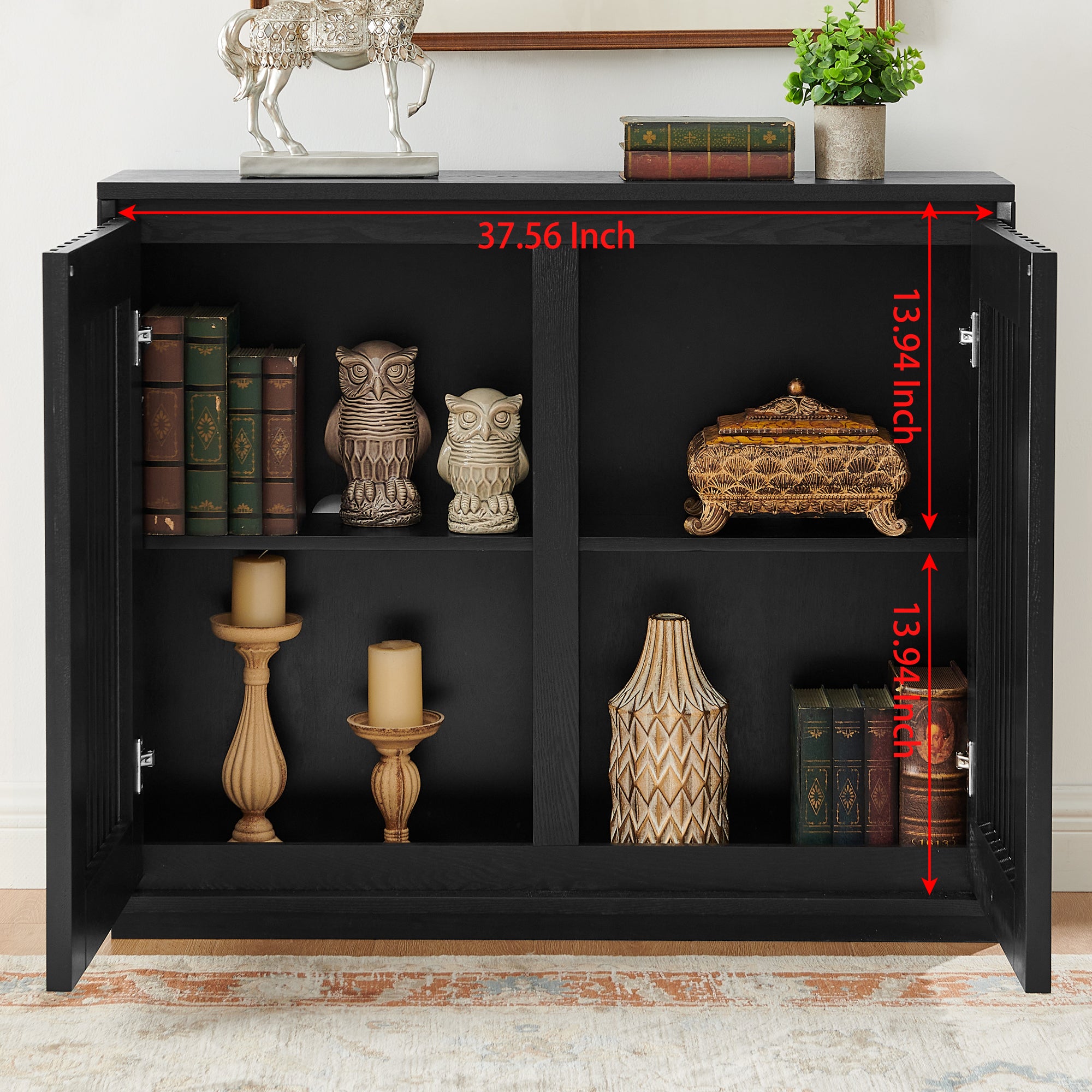 Mid Century Modern Fluted Hollowed Out Sideboard Cabinet