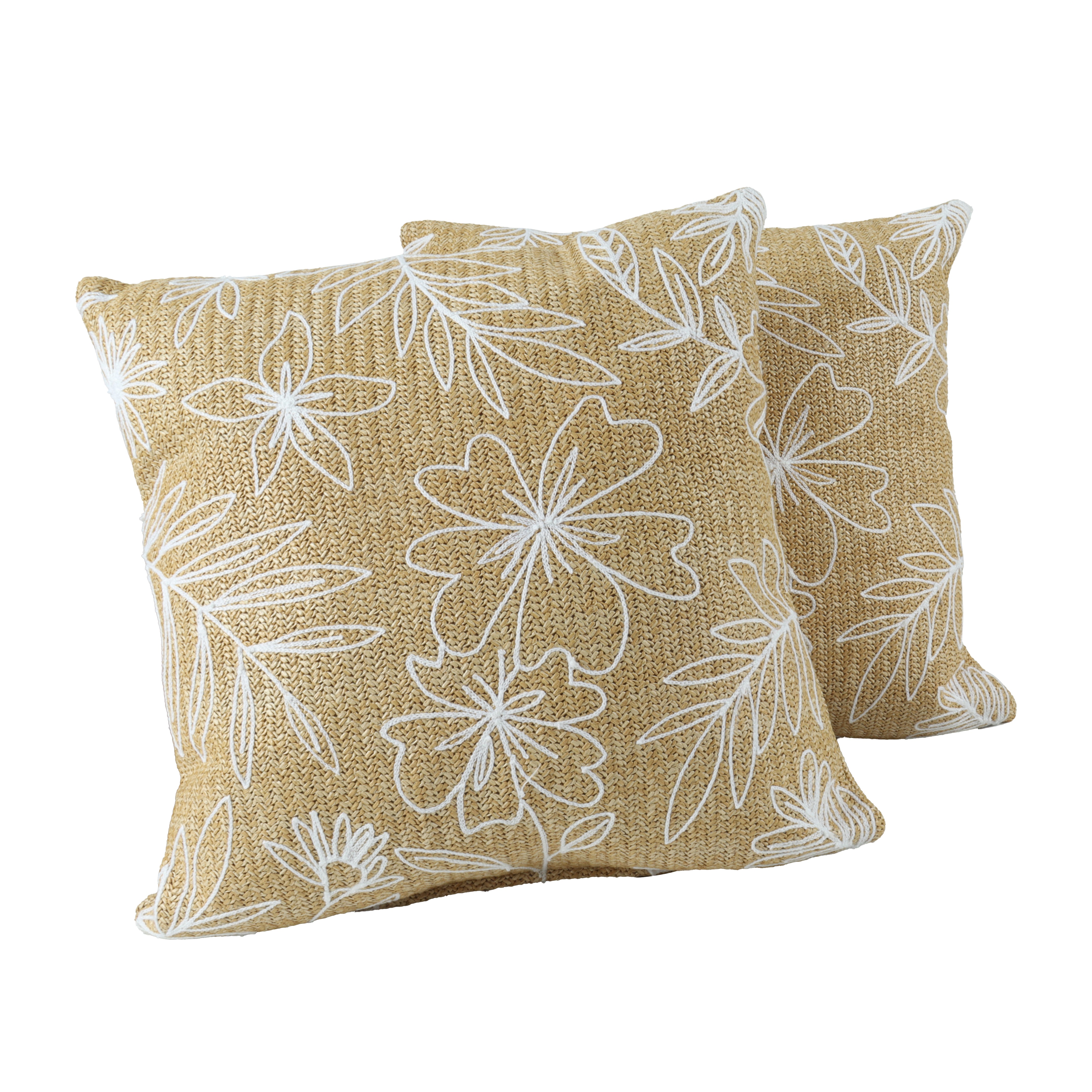 Woven Floral Print Outdoor Square Pillows, Set of 2