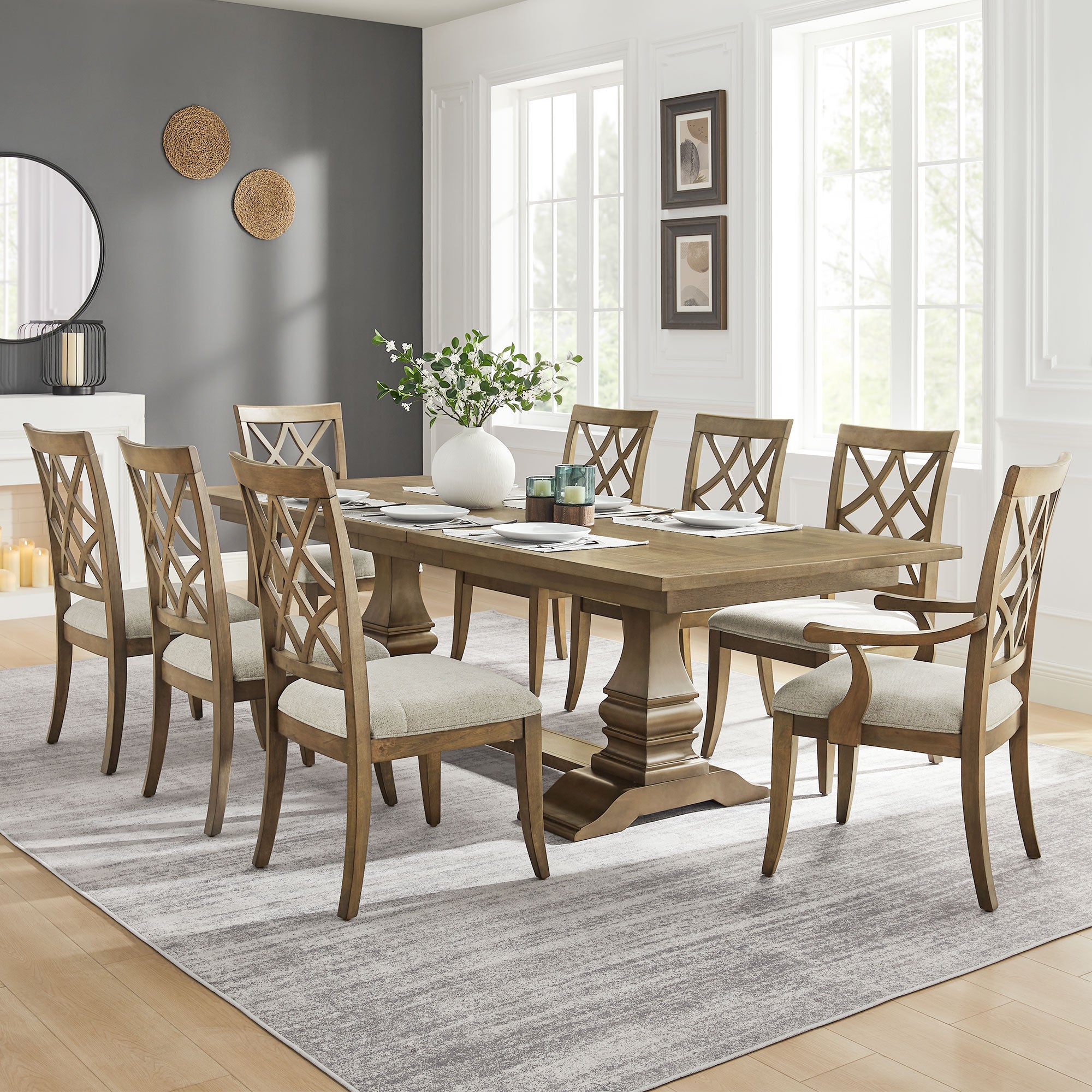 Wooden Lattice-Back Dining Chairs, Set of 2