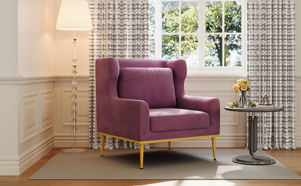 Modern Armchair Velvet Accent Chair Reading Chair Single Sofa Chair for Living Room, Bedroom, or Reading Corner, Beige