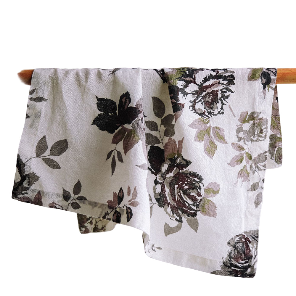Handcrafted Linen Roses Napkins in Eggplant and Grey, Set of 4