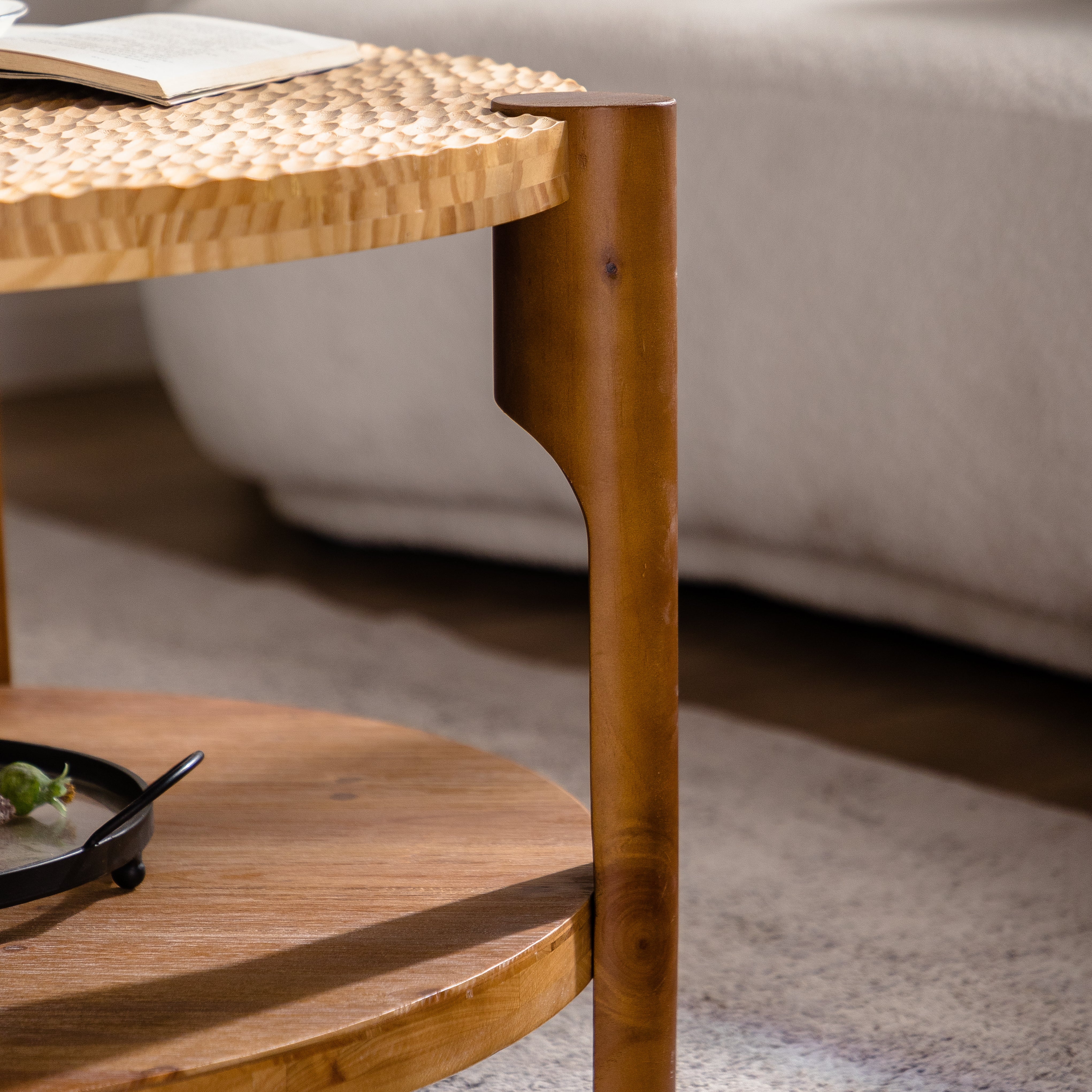 Roan 2-Tier Round Coffee Table with Storage Shelf