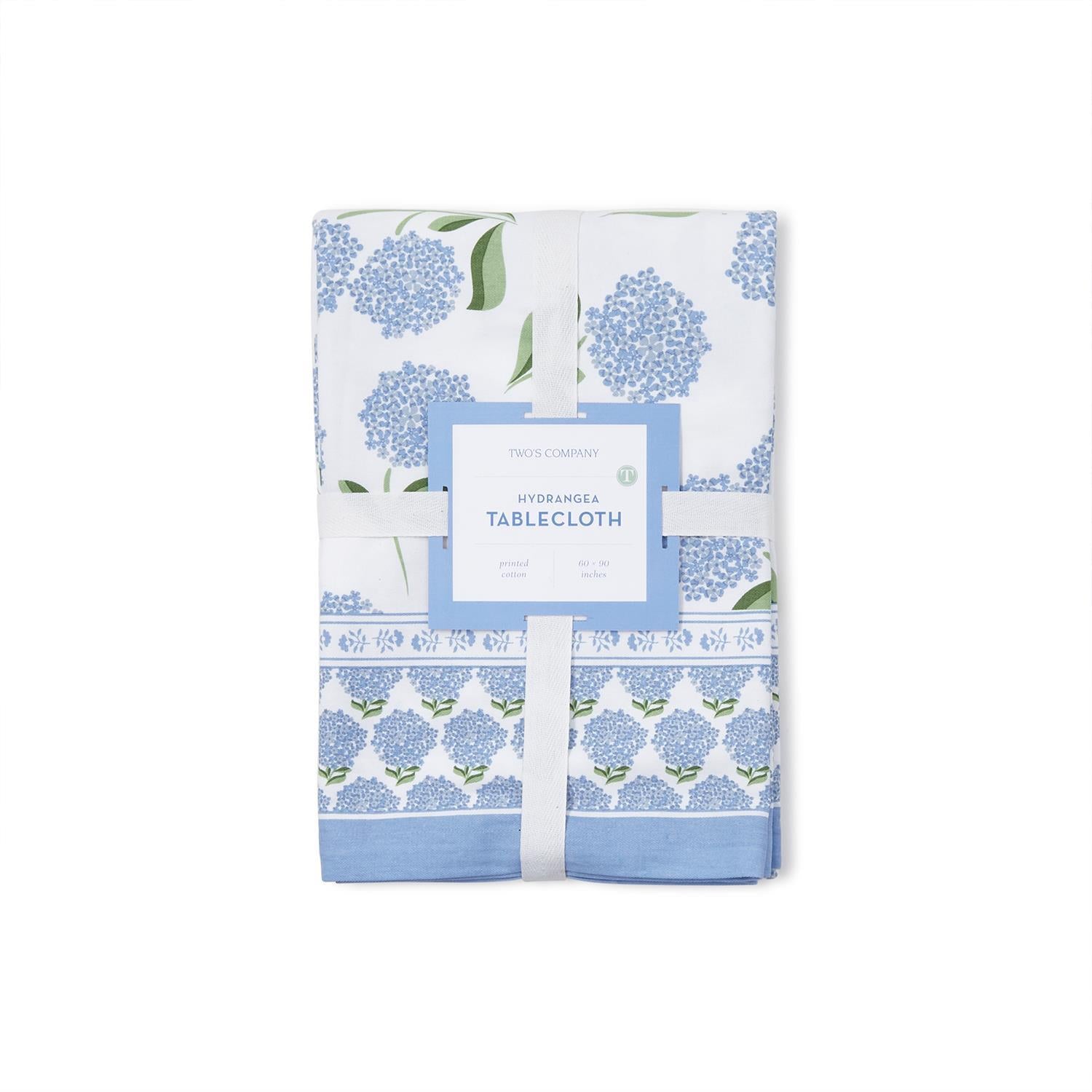 Hydrangea Block Print Design Tablecloths Includ. 2 Sizes, Set of 2