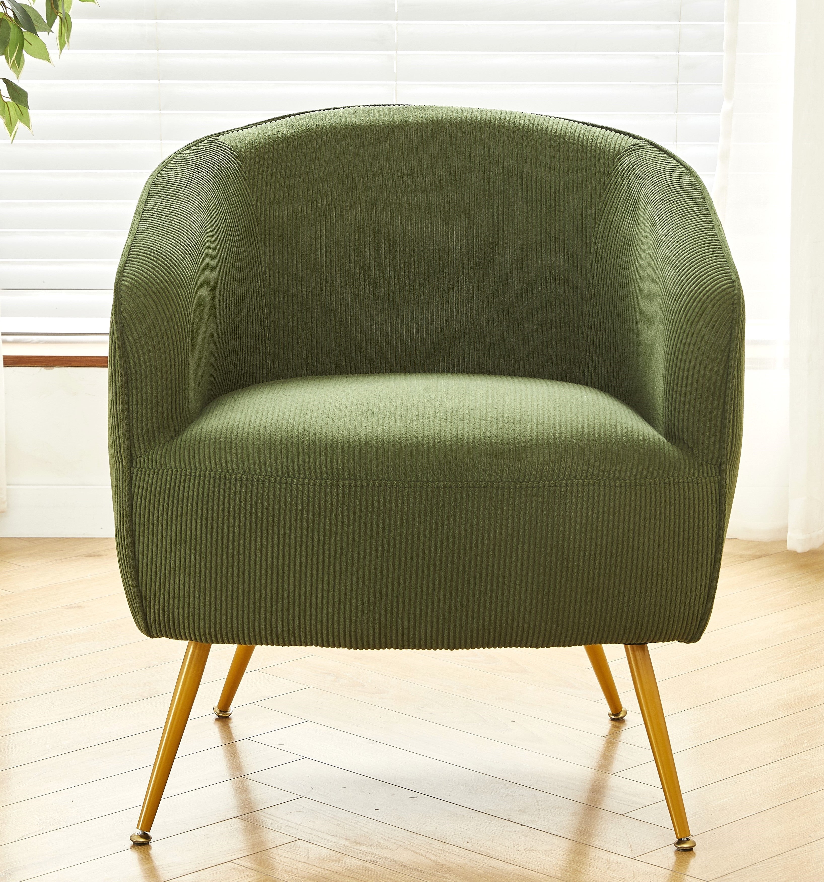 Corduroy Accent Chair with Gold Metal Legs, Modern Upholstered Armchair, Comfy Barrel Chair for Living Room Bedroom