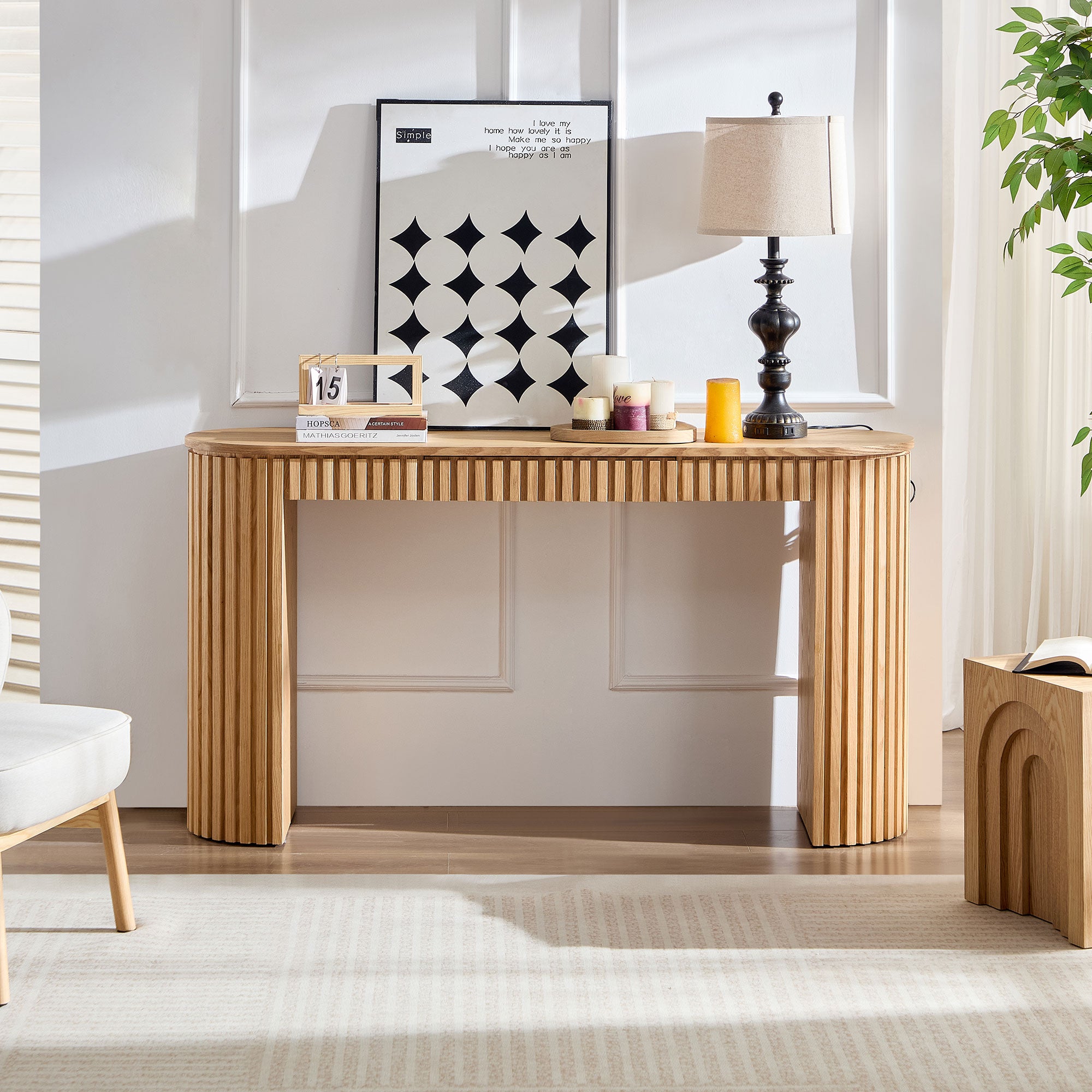 Mariposa Console Table with Drawer and Unique Vertical Stripe Design