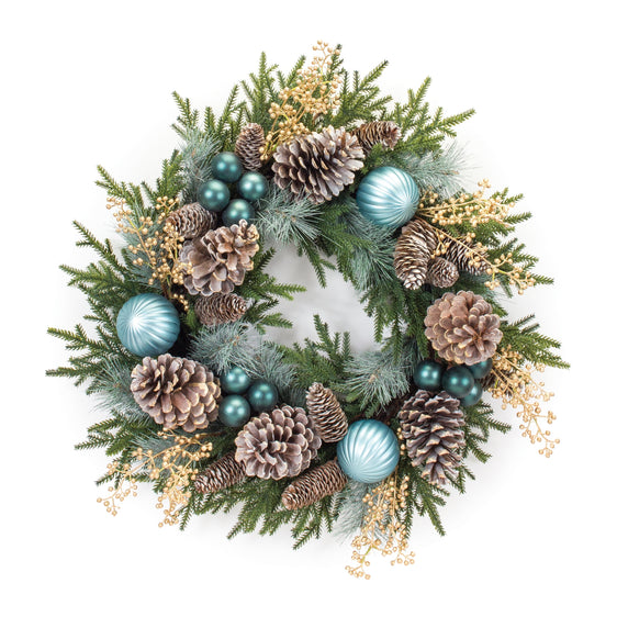 Decorated Mixed Pine Wreath 27" - Green