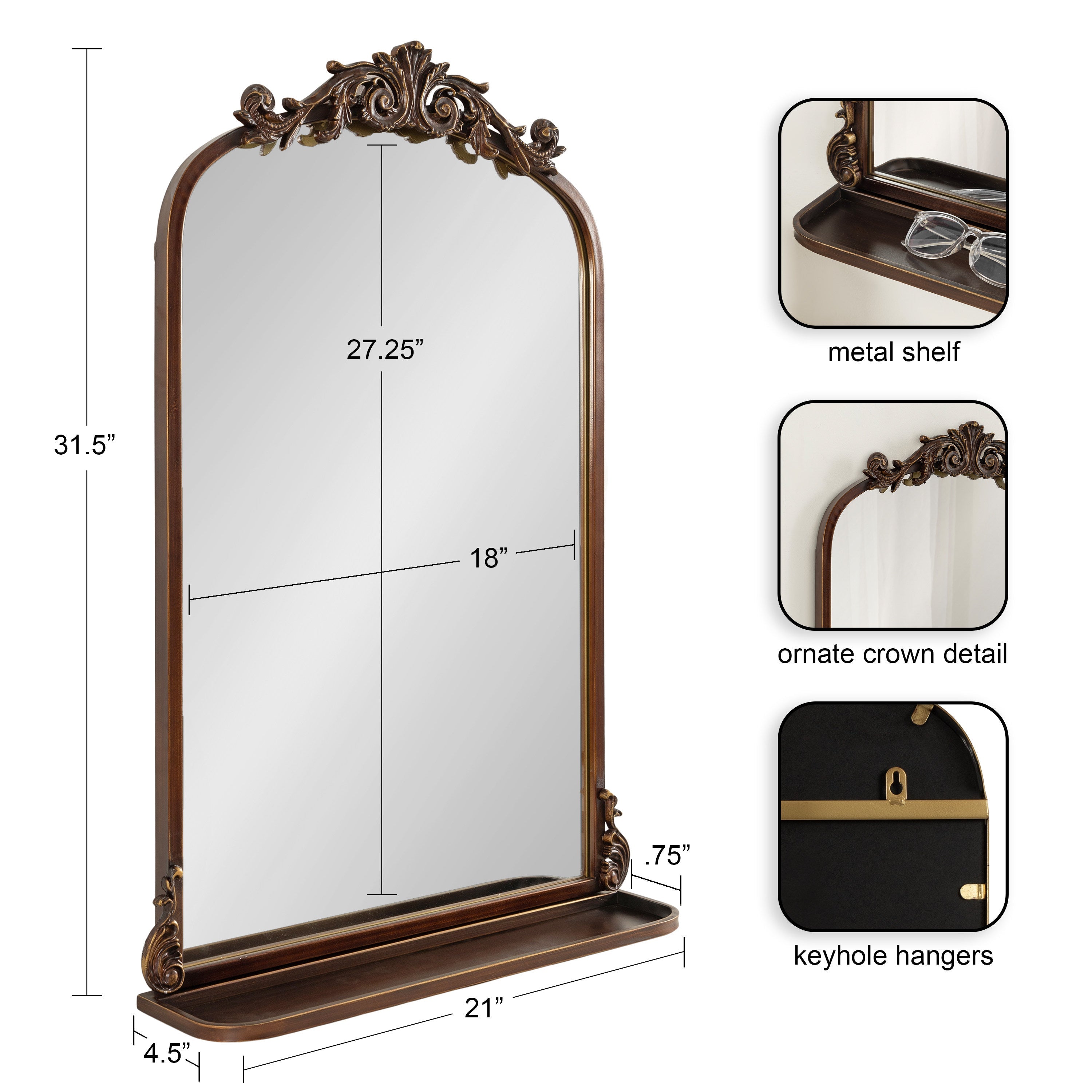 Arendahl Traditional Arch Mirror with Shelf