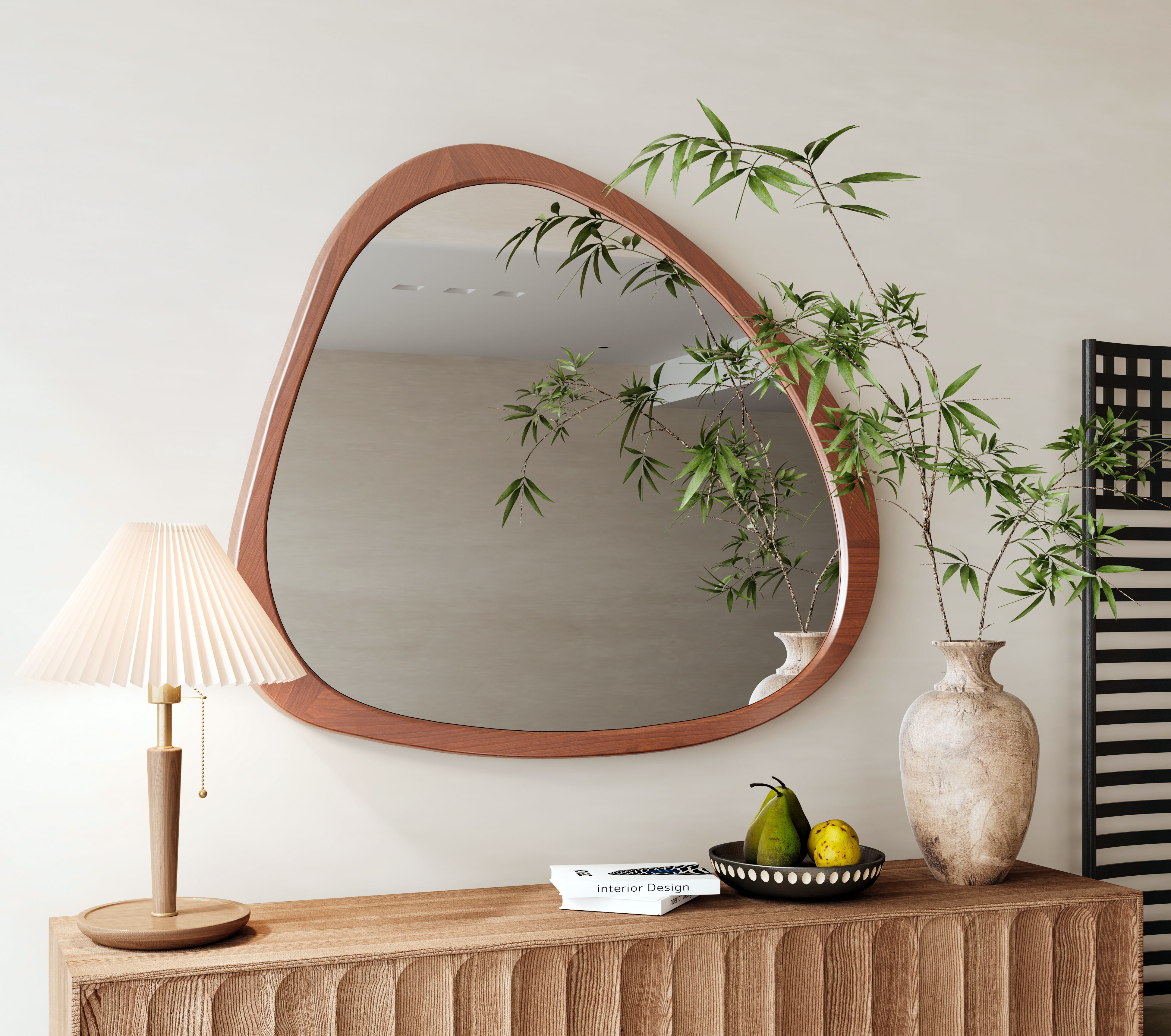 45" Wall Mirror with Curvy Shape and Pine Wood Frame