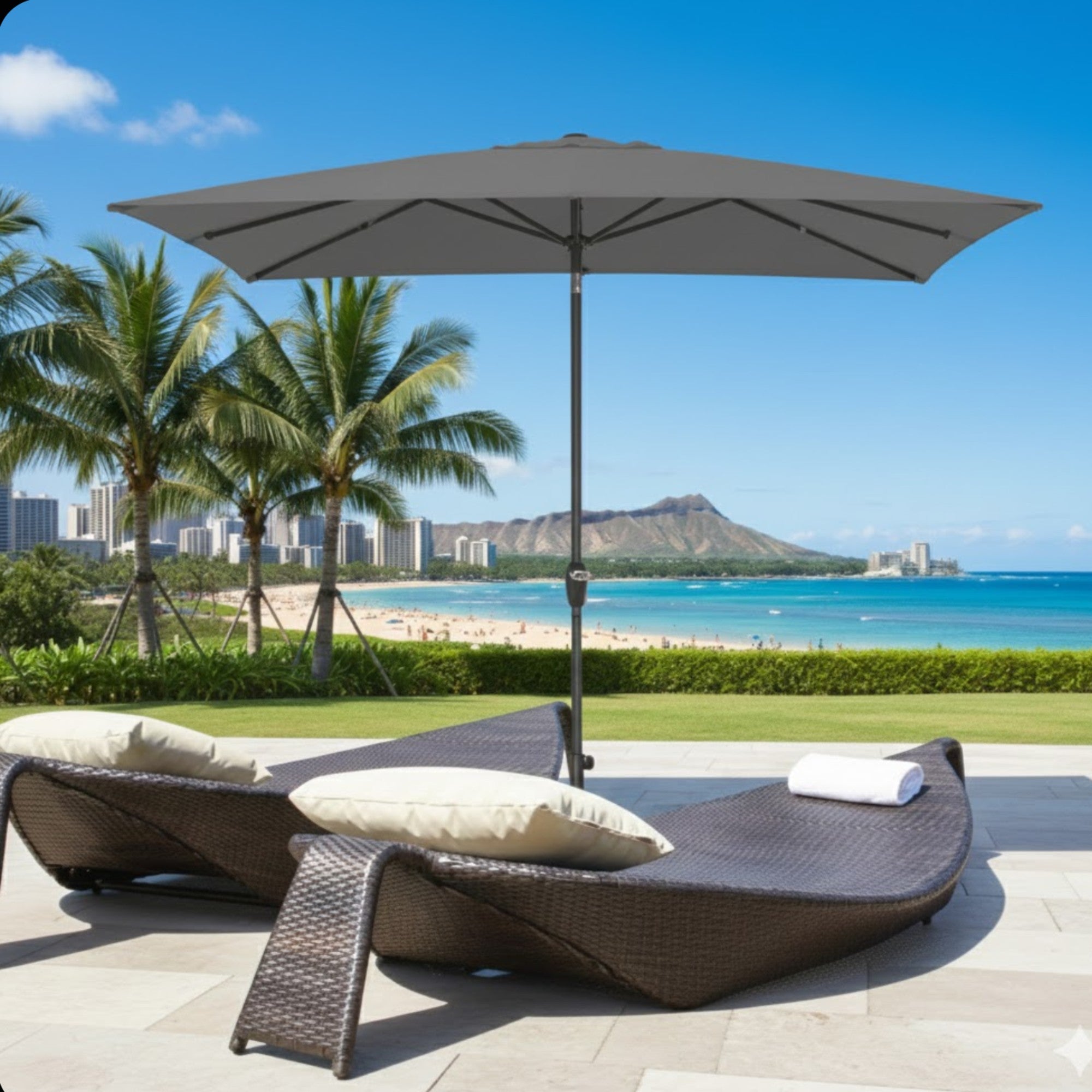 6.5 x 10 ft Rectangular Patio Umbrella with Crank, Base Not Included