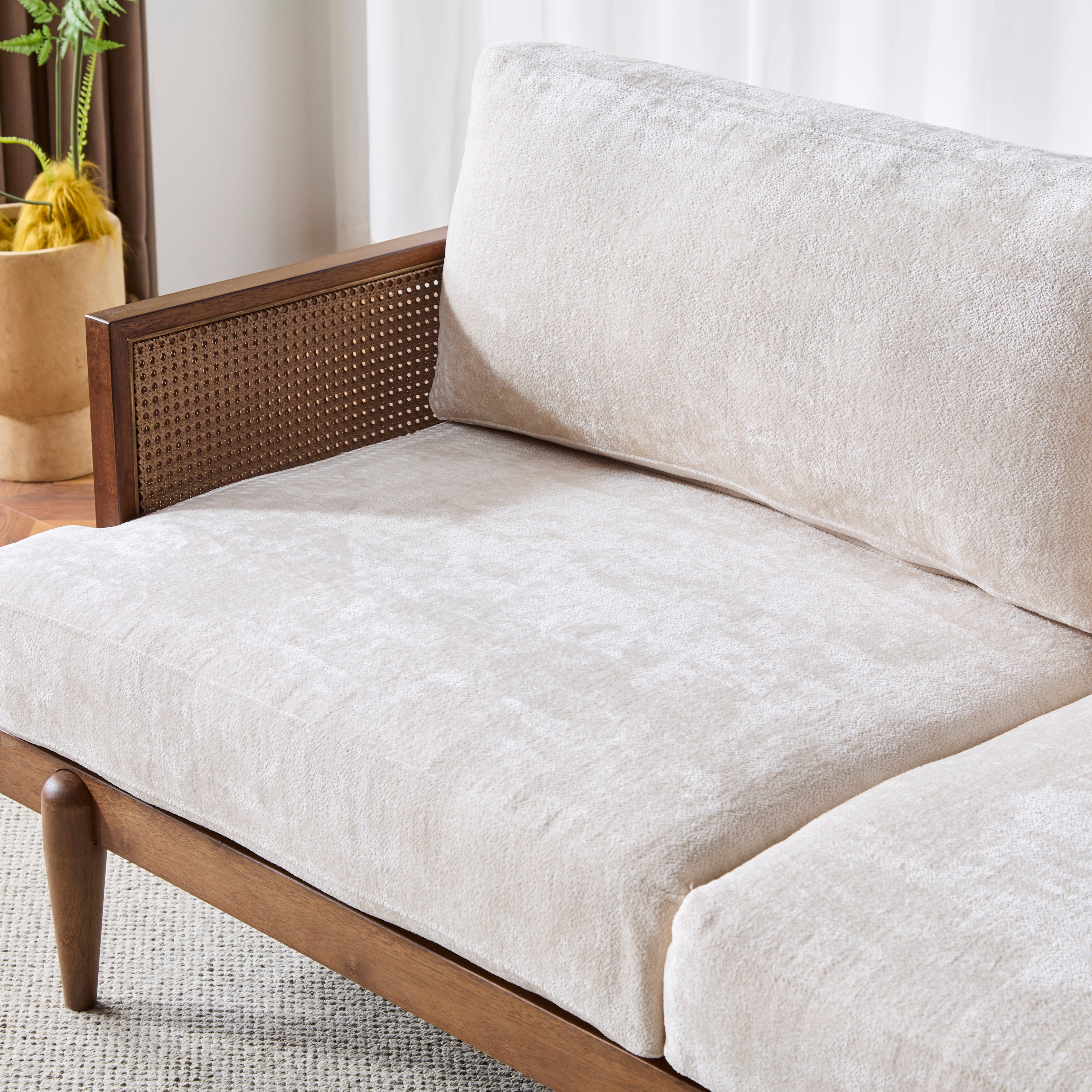 3-Seater Sofa with Cane Rattan and Wooden Frame