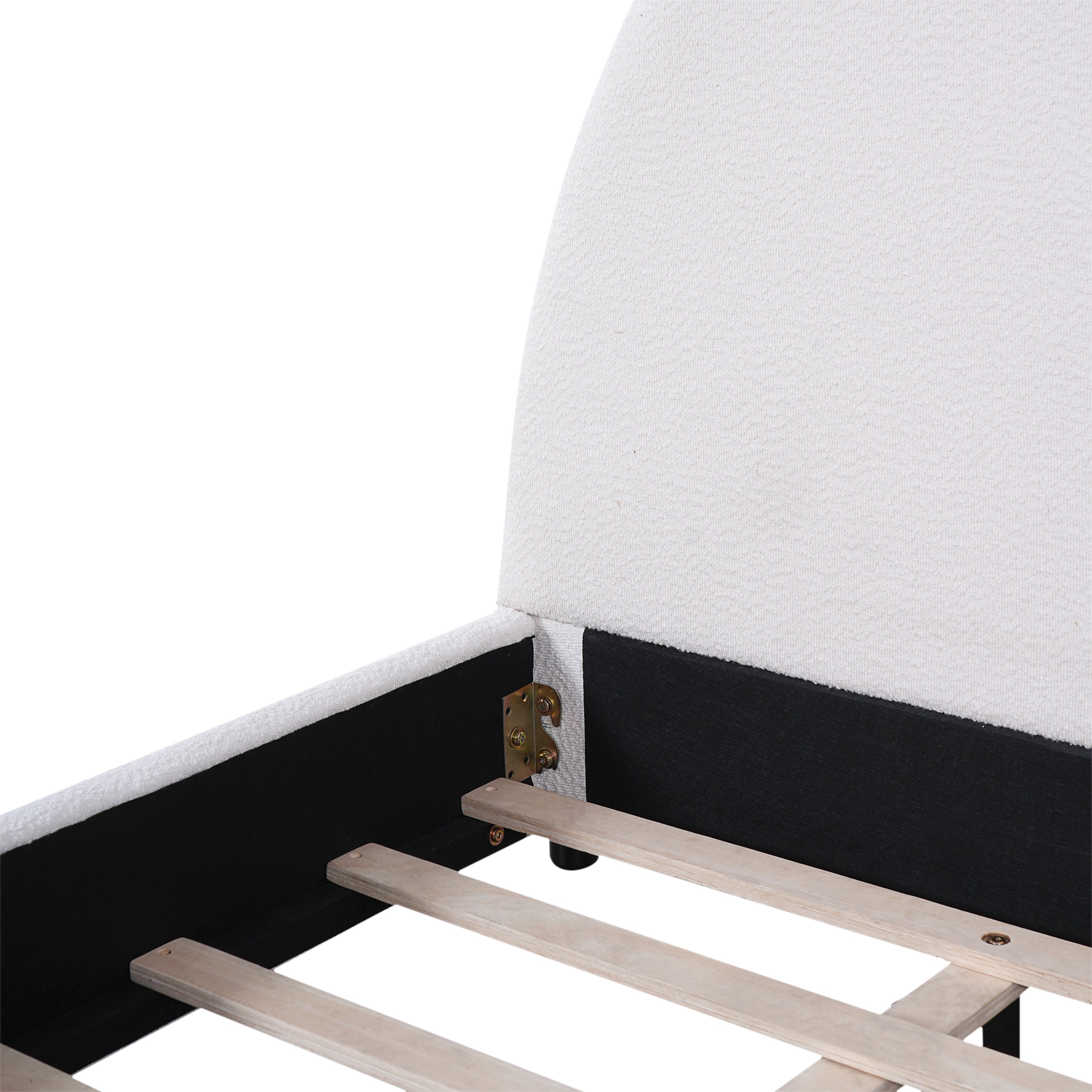 Bed Frame With Boucle Upholstered Round Curved Headboard