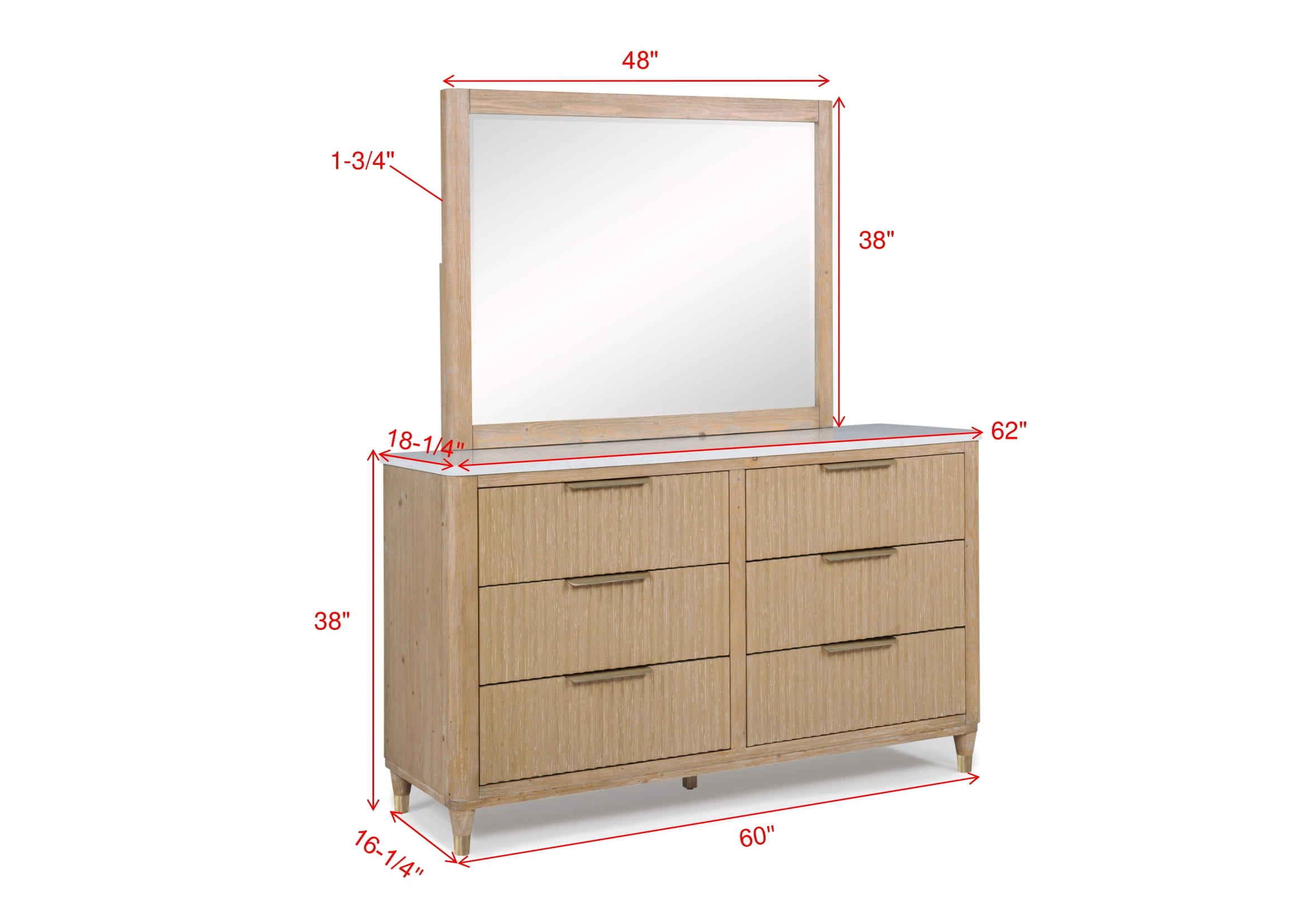 Modern Aesthetic 6-Drawers Dresser with Stone Top