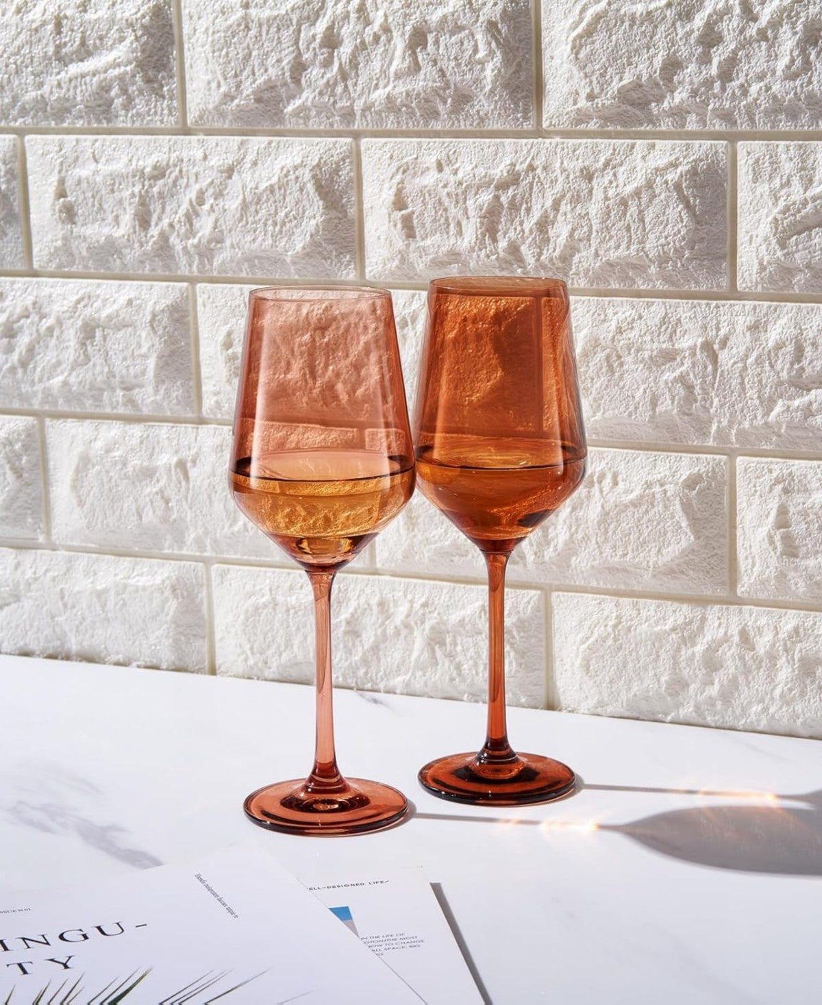 Orange Colored Crystal Wine Glasses Set of 2