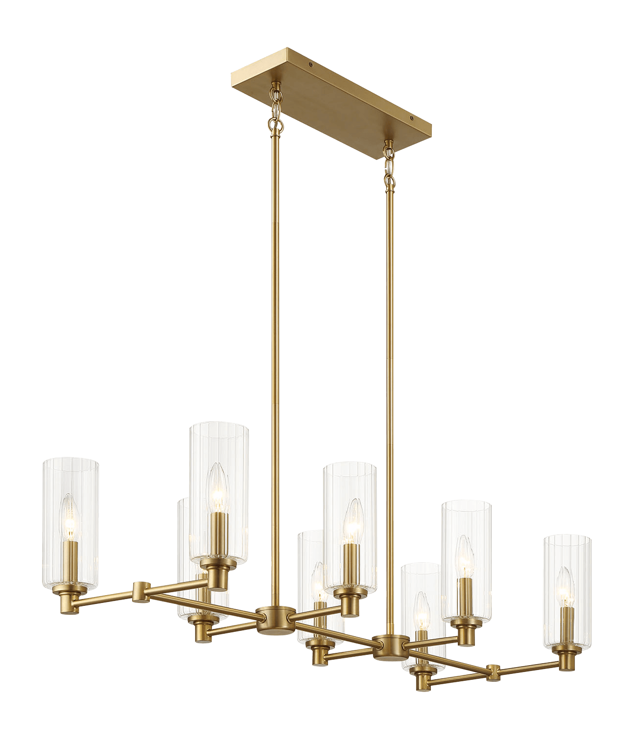 8-Light Chandelier with Clear Ribbed Glass Shade and Metal Frame