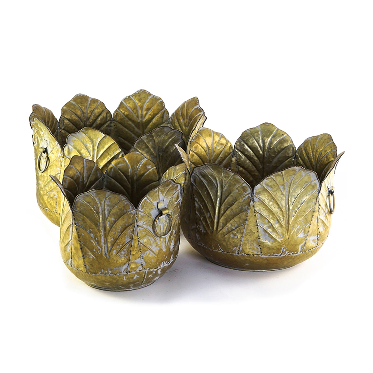 Set of 3 Distressed Metal Planters