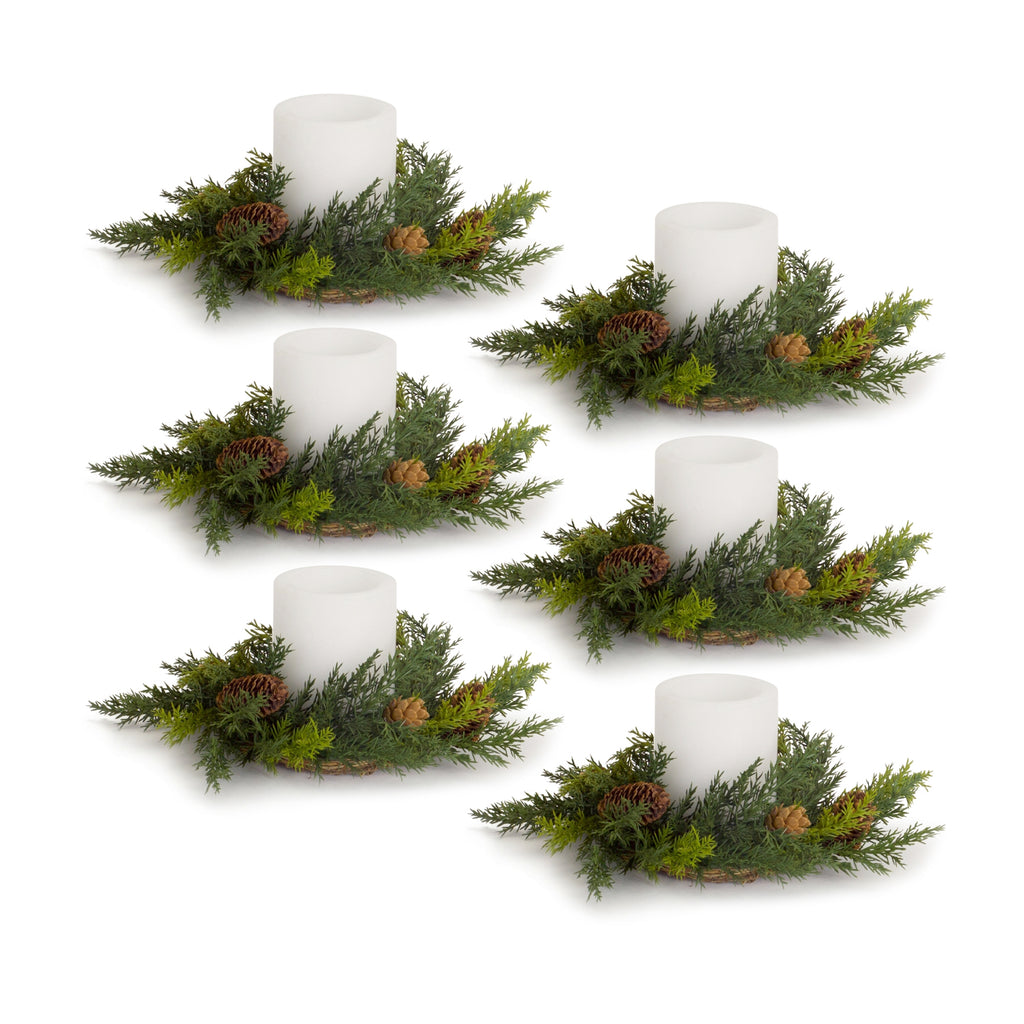 Arborvitae-Foliage-Candle-Ring-with-Pinecone-Accents-(set-of-6)-Green-decorative