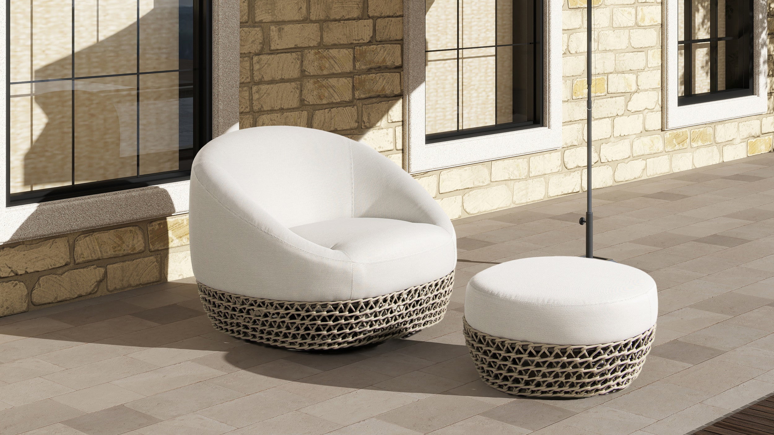 Willow Round Wicker & Upholstered Patio Ottoman