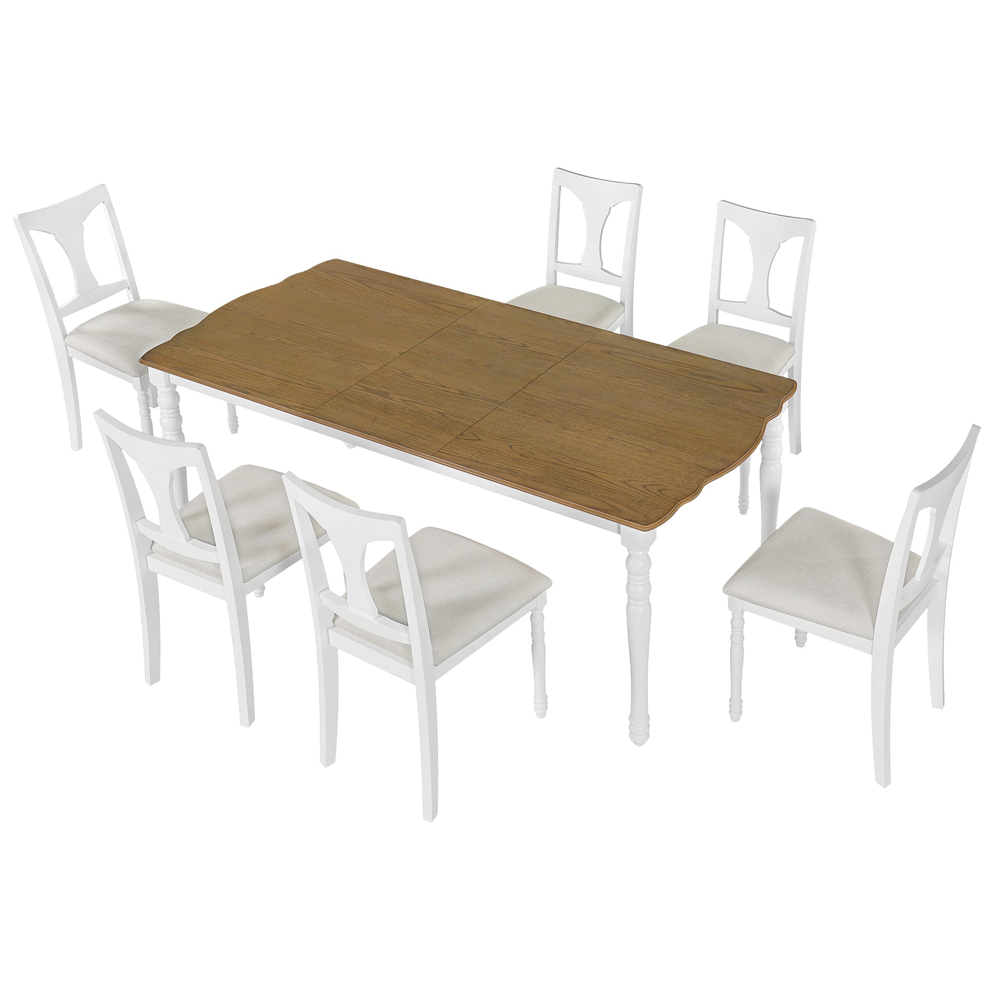 Rustic Farmhouse 7 Piece Dining Set with Turned Leg Extendable Dining Table