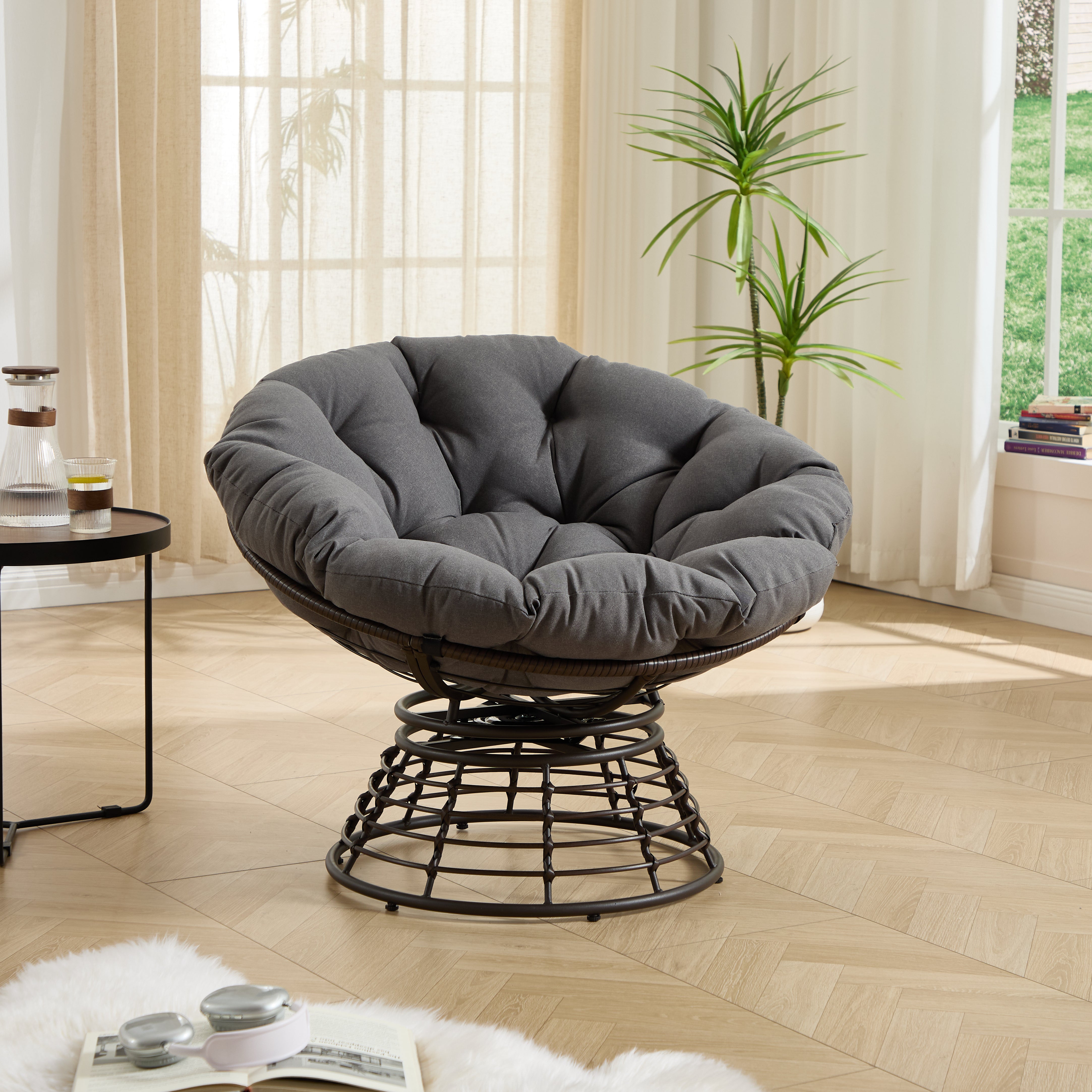 The Original Papasan™ 360° Swivel Indoor Outdoor Wicker Papasan Chair with Soft Thick Cushion