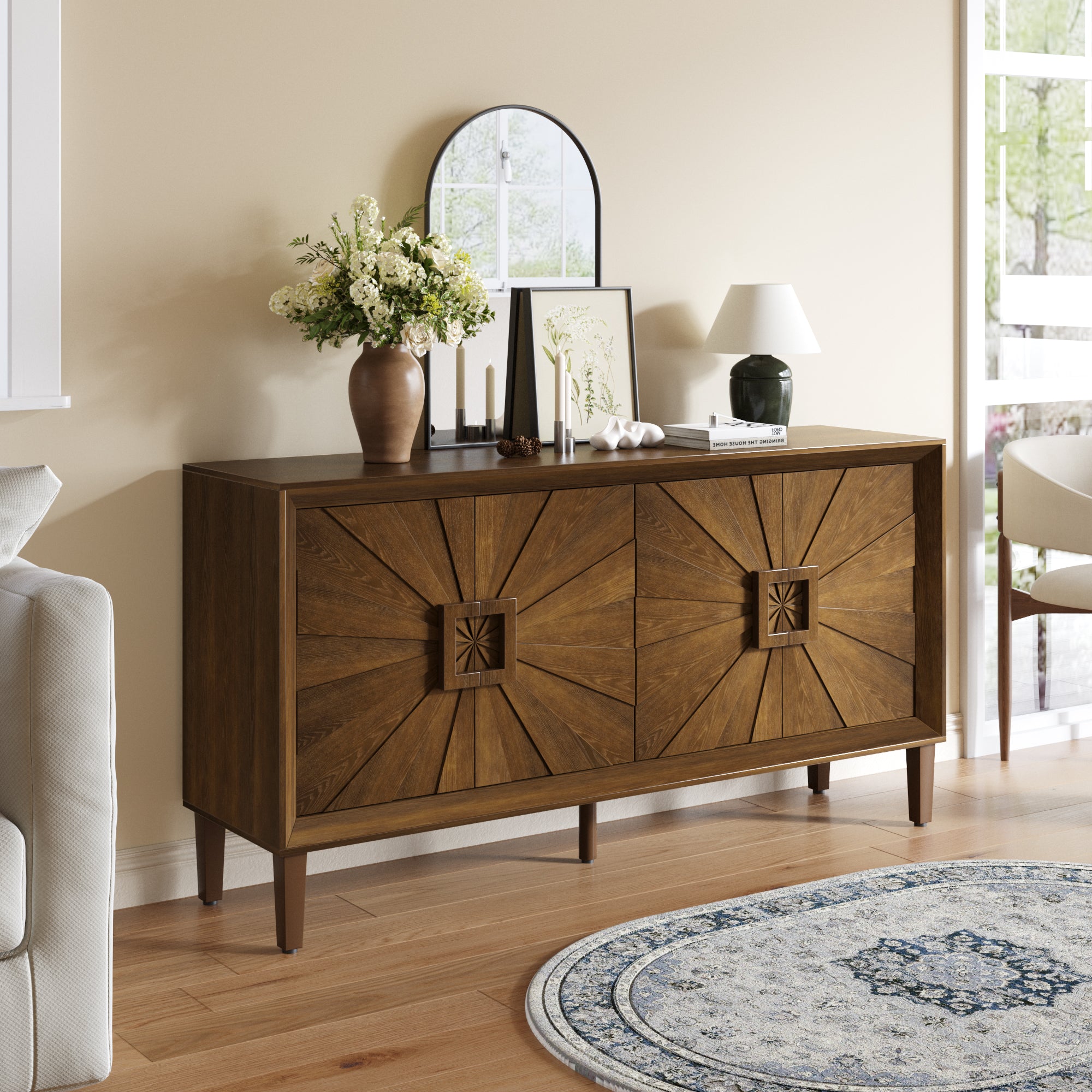 Sunburst Storage Cabinet with Adjustable Shelves