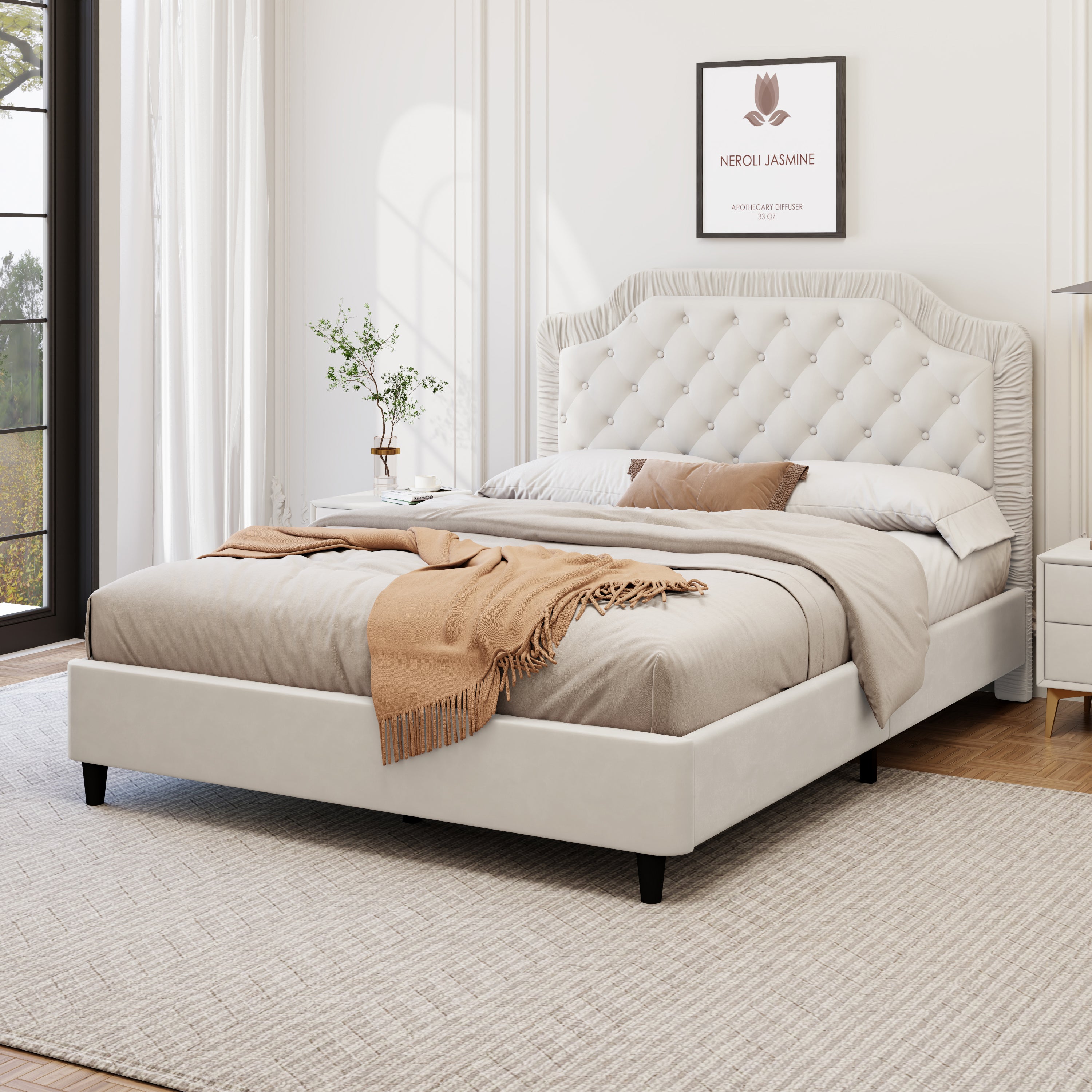 Button Tufted Headboard Bed