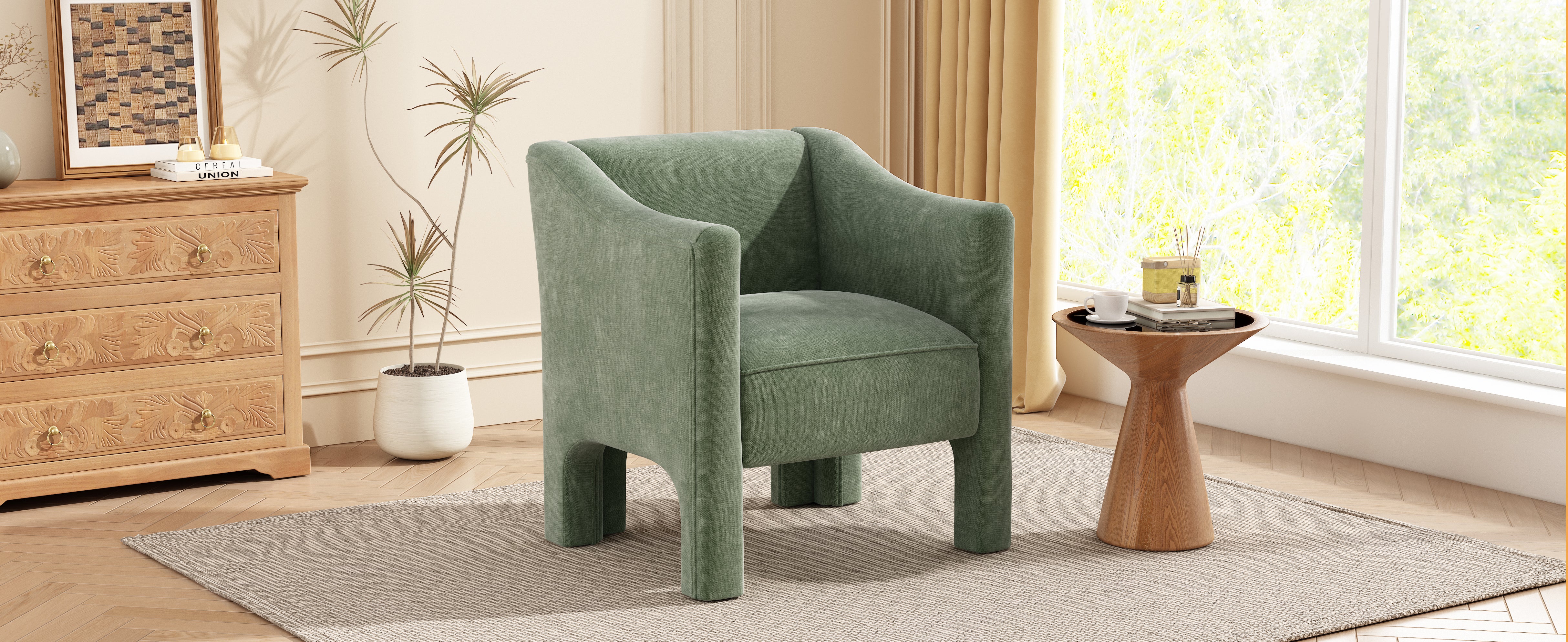 Modern Chenille Barrel Accent Chair with Enclosed Arms