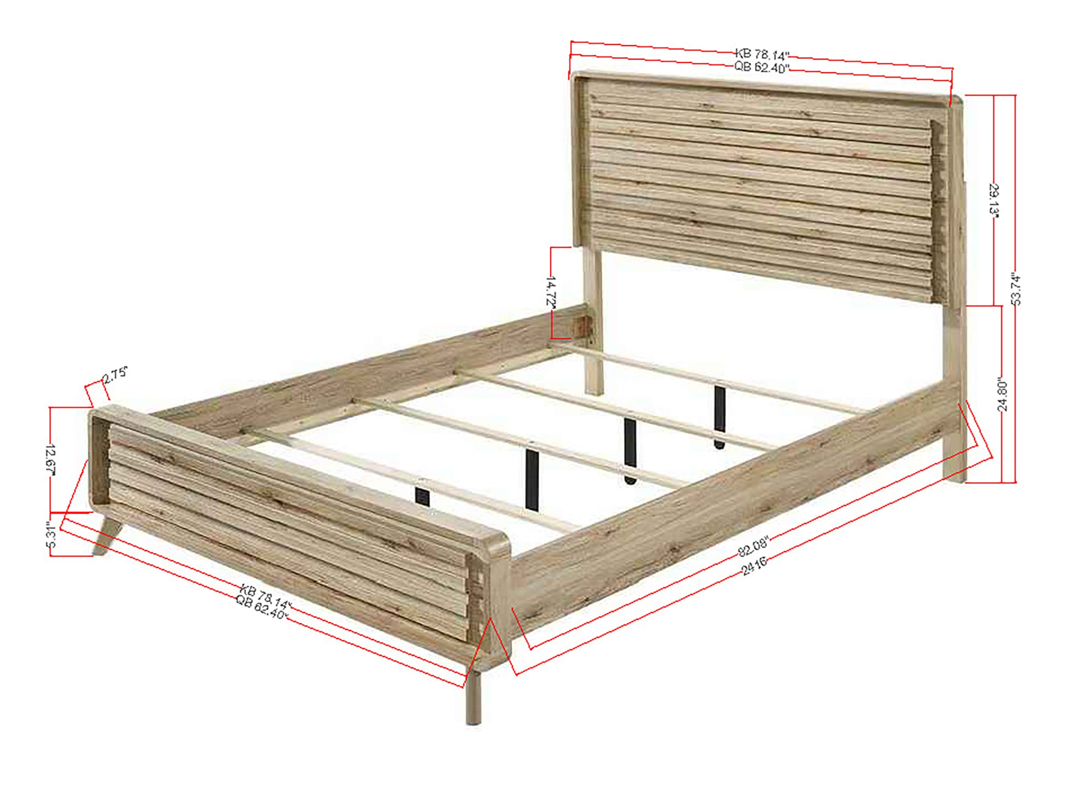 Mid-Century Modern Panel Bed with Slatted Headboard and Footboard