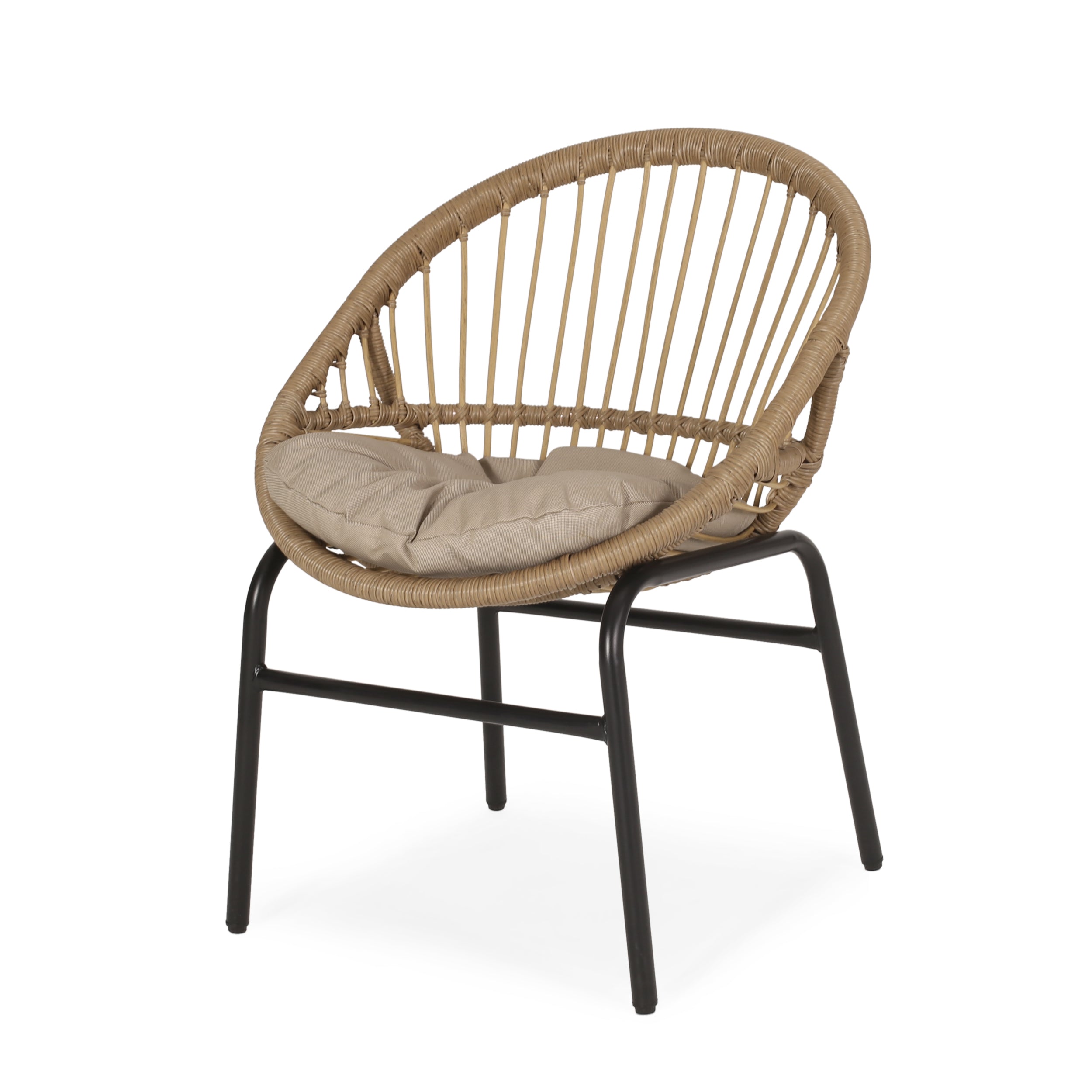 Outdoor Accent Chair with Curved Back and Basket Frame, Set of 2