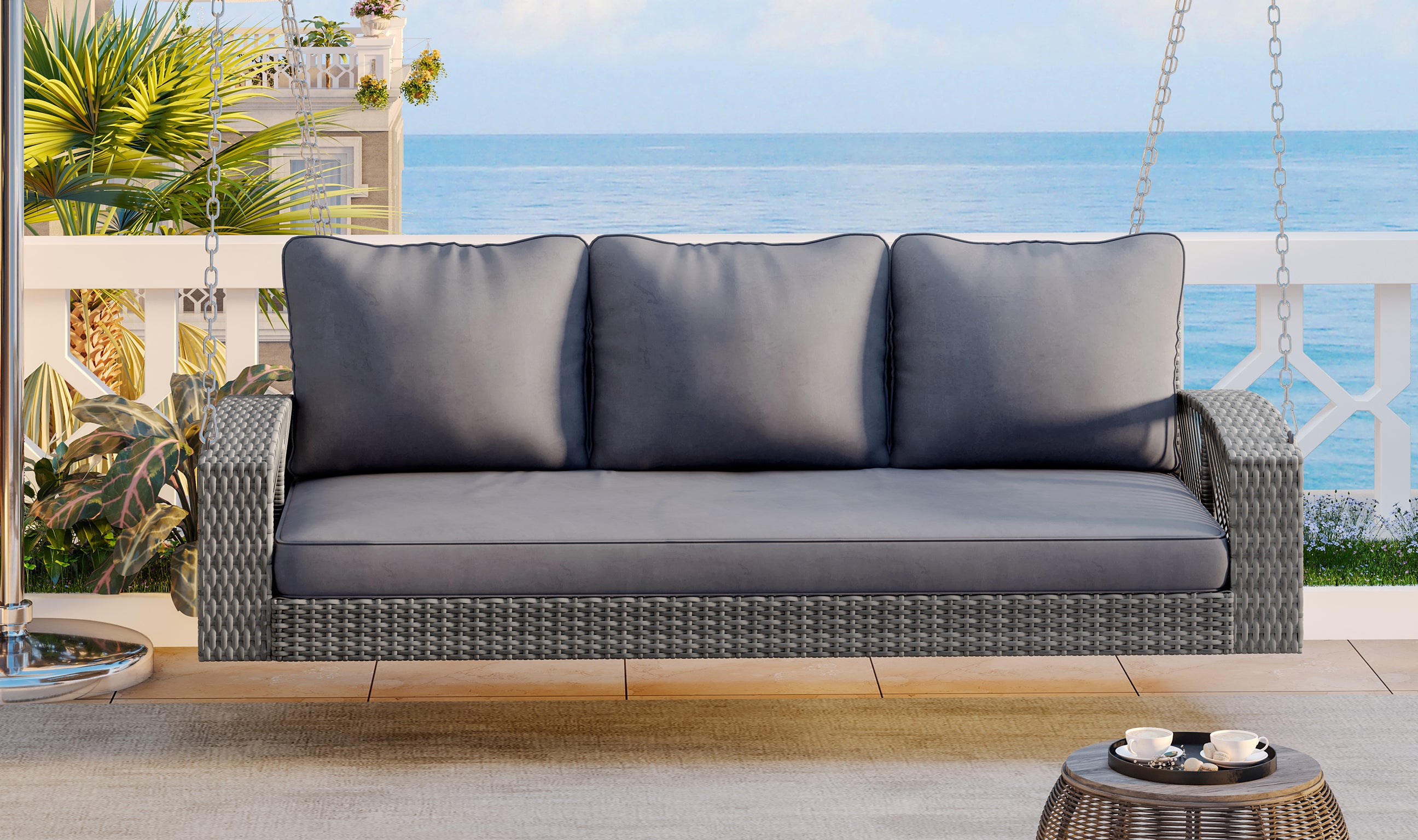 3-Person Large Porch Swing with Cushions