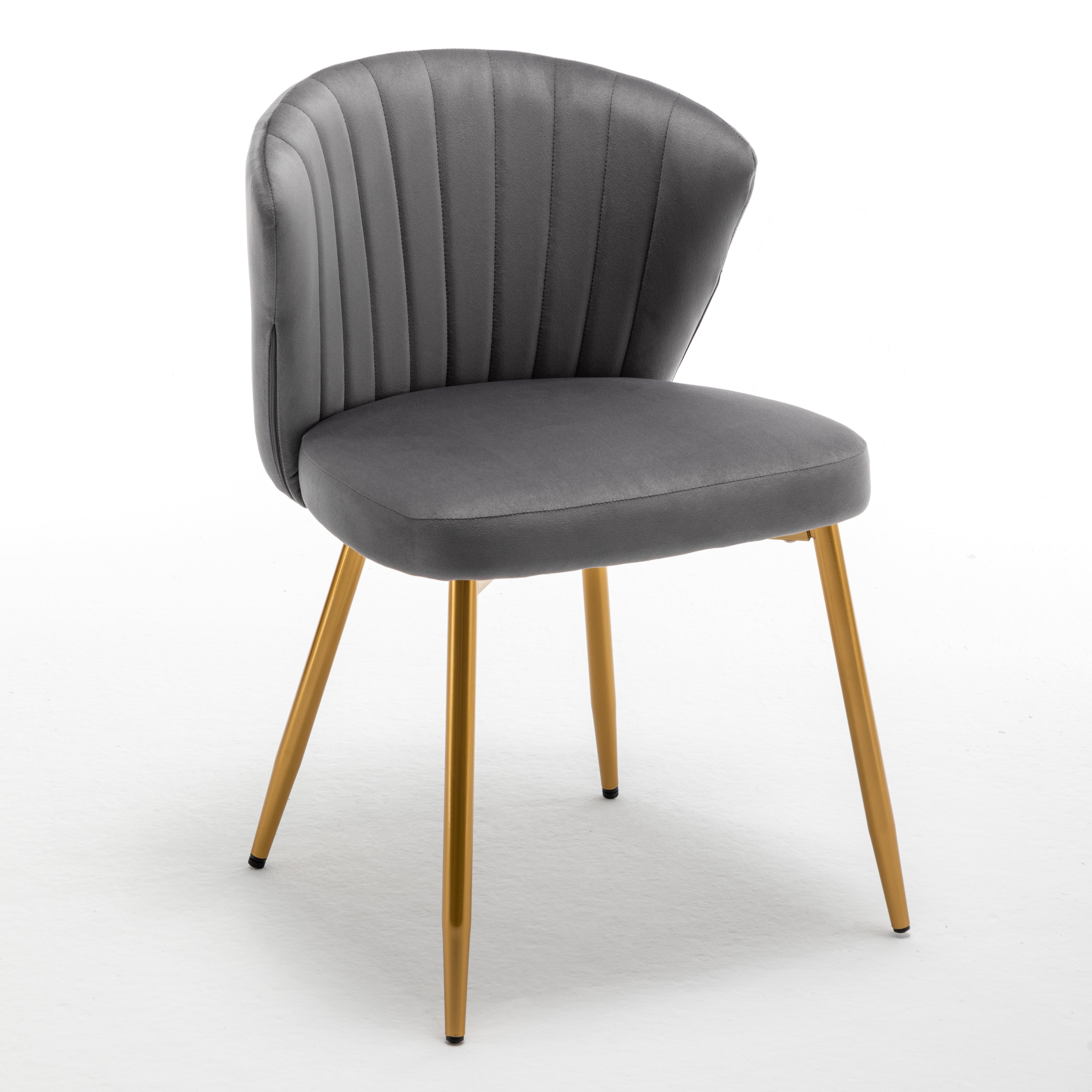Modern Velvet Armless Accent Chair, Channel Tufted Dining Chair with Gold Metal Legs, Upholstered Side Chair for Living Room Bedroom Small Spaces