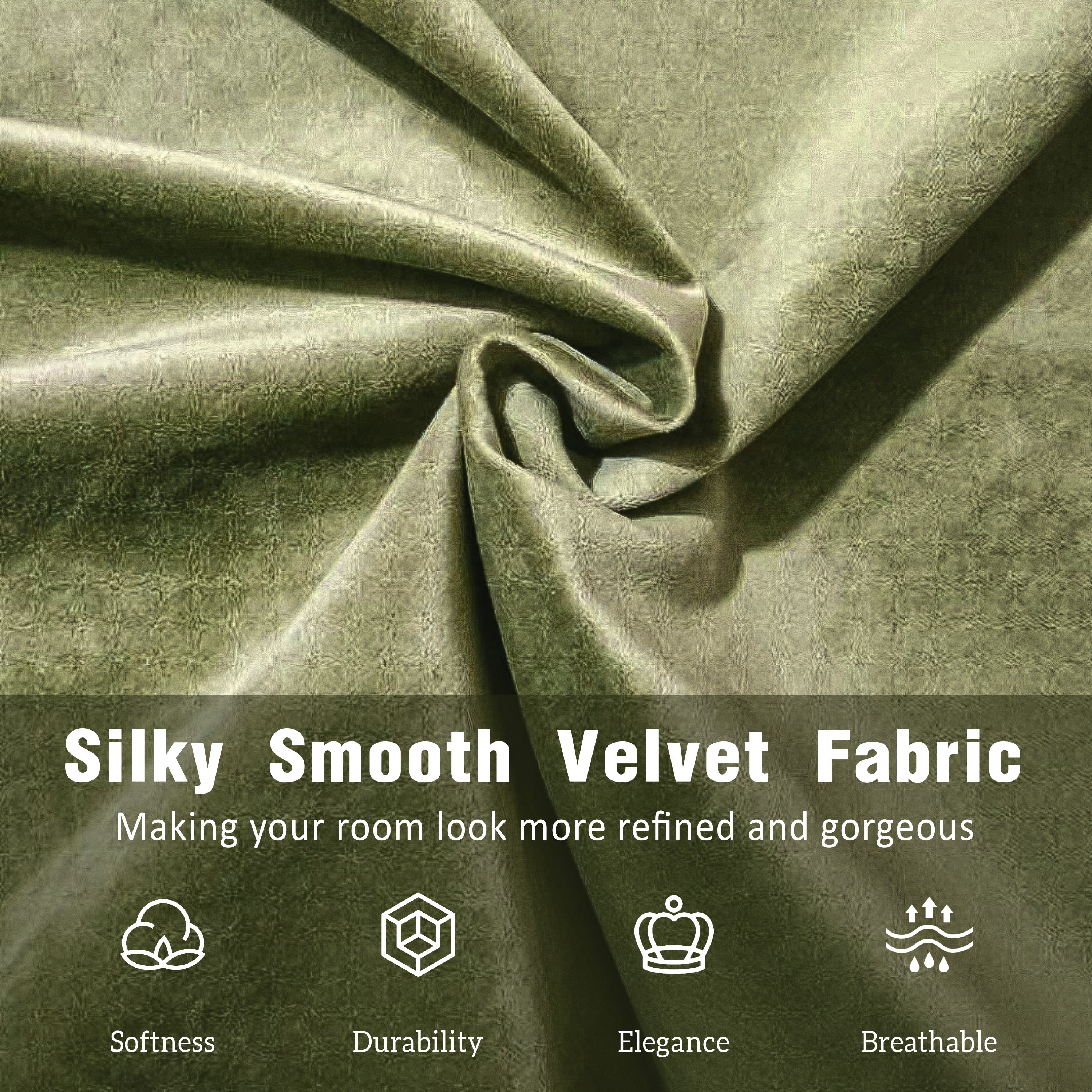 Olive Green Velvet Upholstered Platform Bed with Curve-Shaped Design Headboard