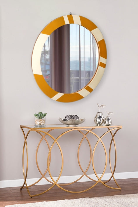 Gold & White Round Framed Wall Mirror