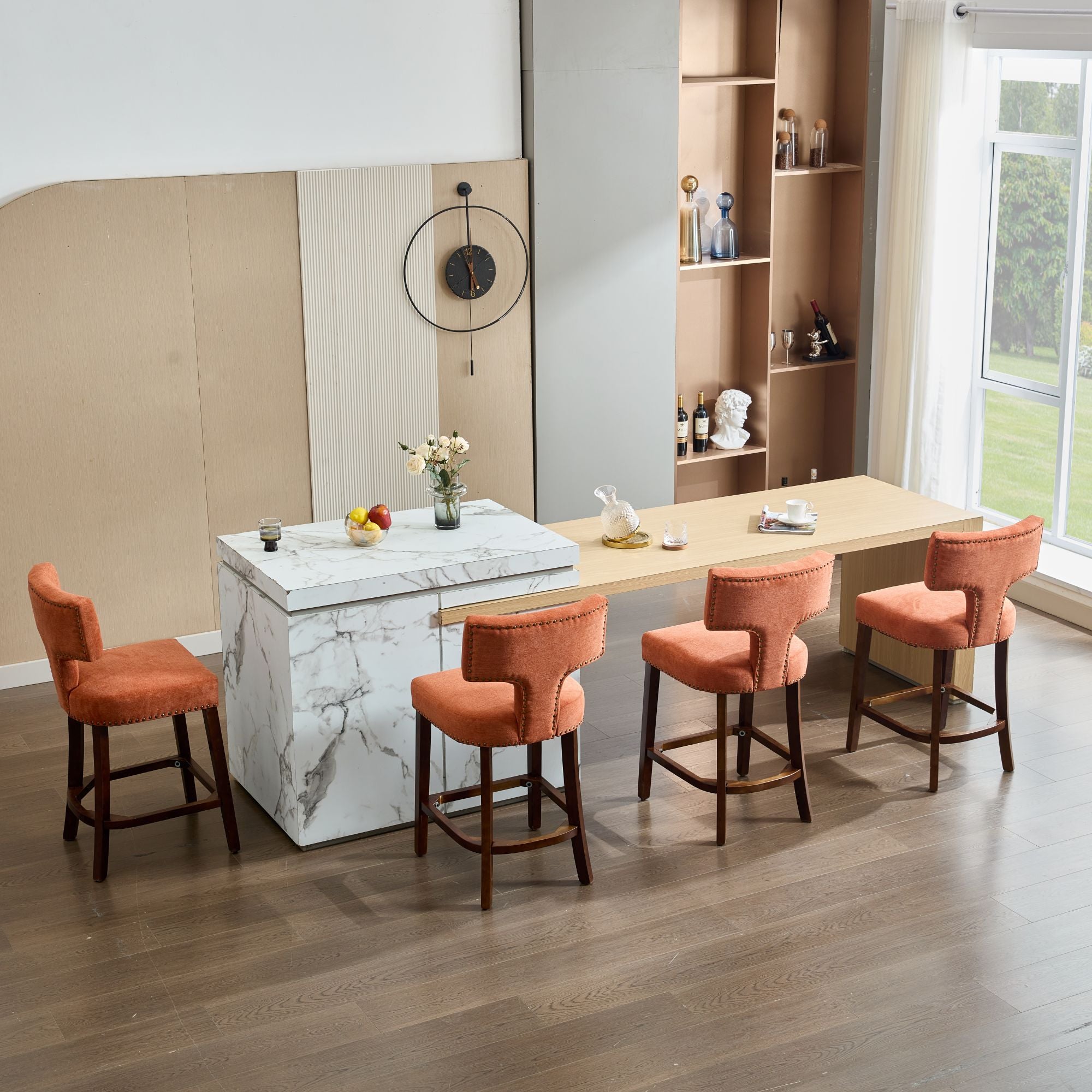 Upholstered T-Back Counter Height Bar Stools, Set of 2