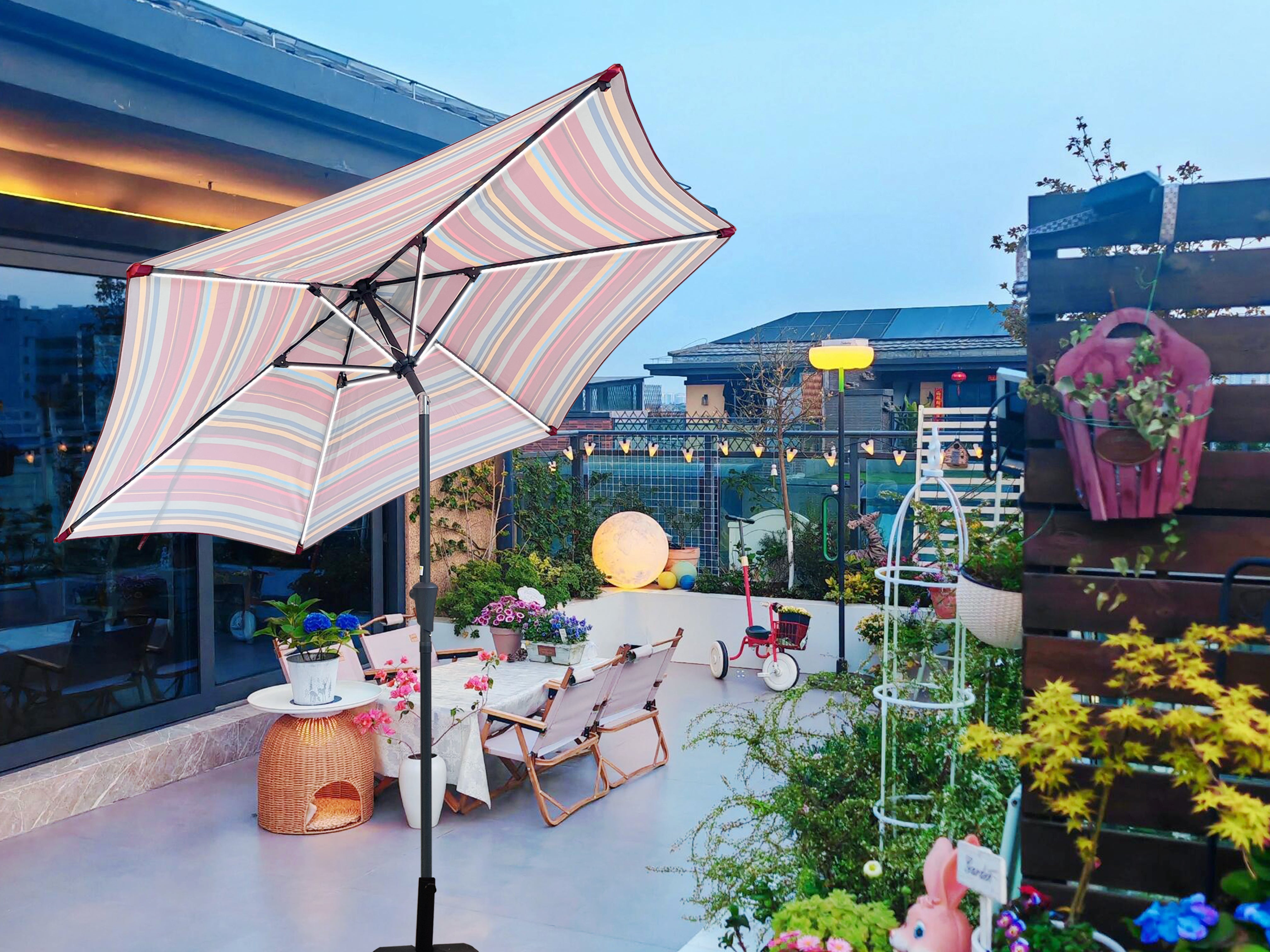 Parasol 9' Patio Umbrella with Lights