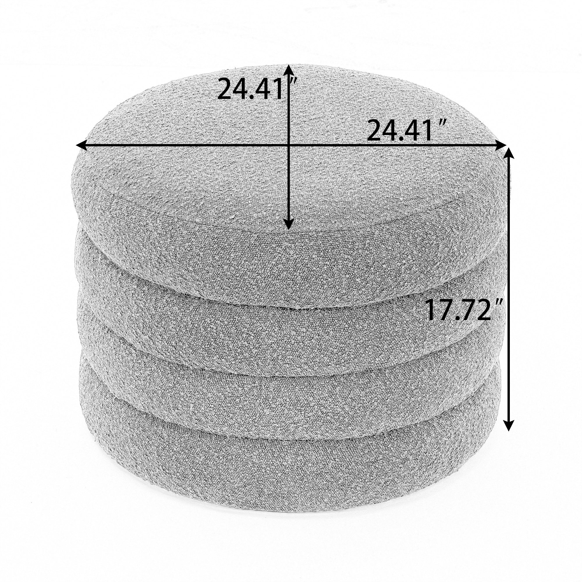 Boucle Storage Round Ottoman Footstool With Wooden Shelving