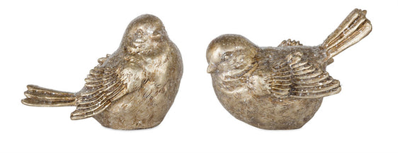 Stone Bird Figurine with Gold Finish, Set of 6